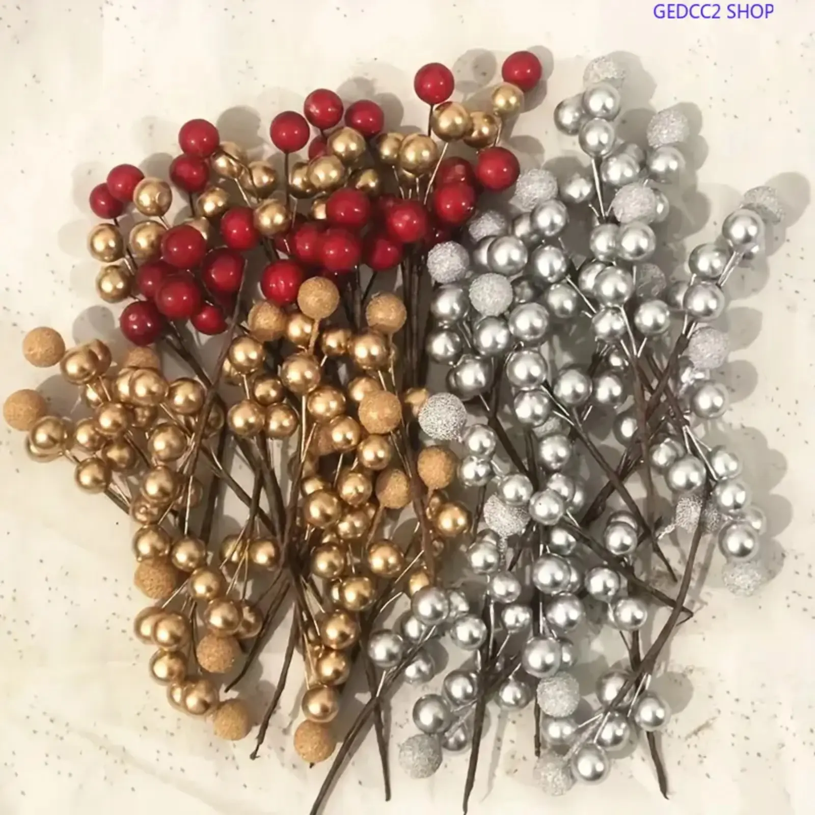 10PCS Metallic Finish Artificial Berries Picks - Christmas Tree, Wreath, Holiday Craft Decor for Sports & Outdoor Camping & Hiking Hammock Settings