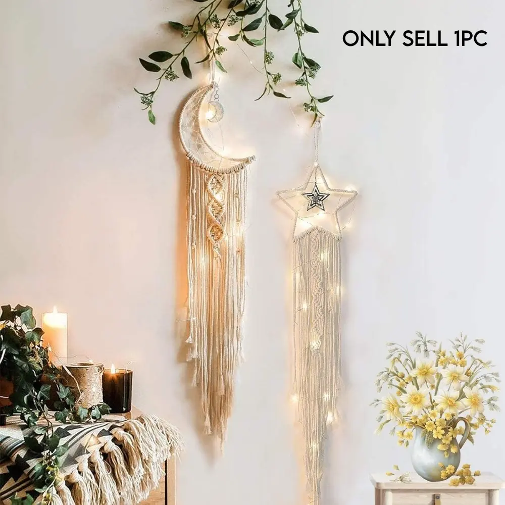 Macrame Woven Wall Hanging Moon Dream Catcher, Boho Chic Decor, Long Tassel, Home Kitchen Art, Wedding Holiday Gift, Interior Wall Decor, Modern Wall Decor, Living Room Decorations, Home Decorative Ornament