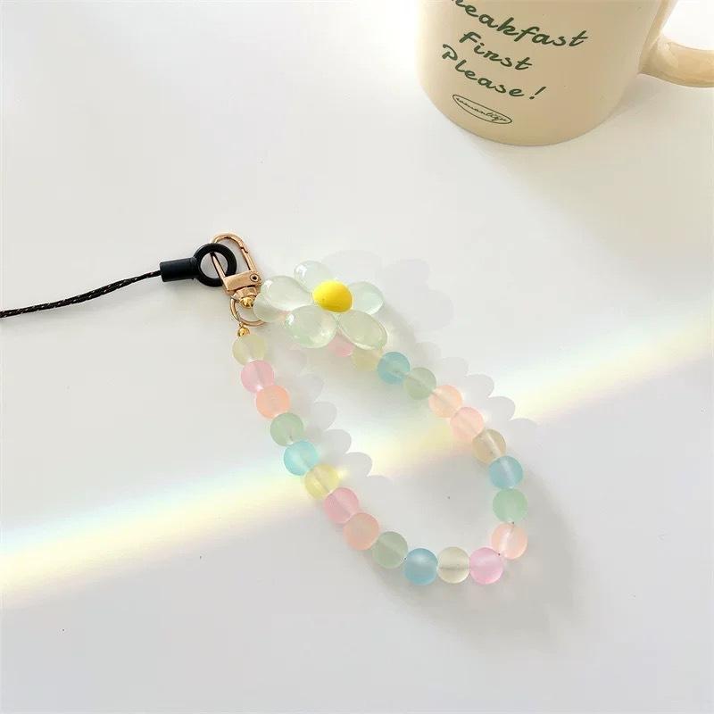Macaron Color Beaded Phone Strap – Handmade Flower Bead Wristlet, Korean/Japanese INS Style