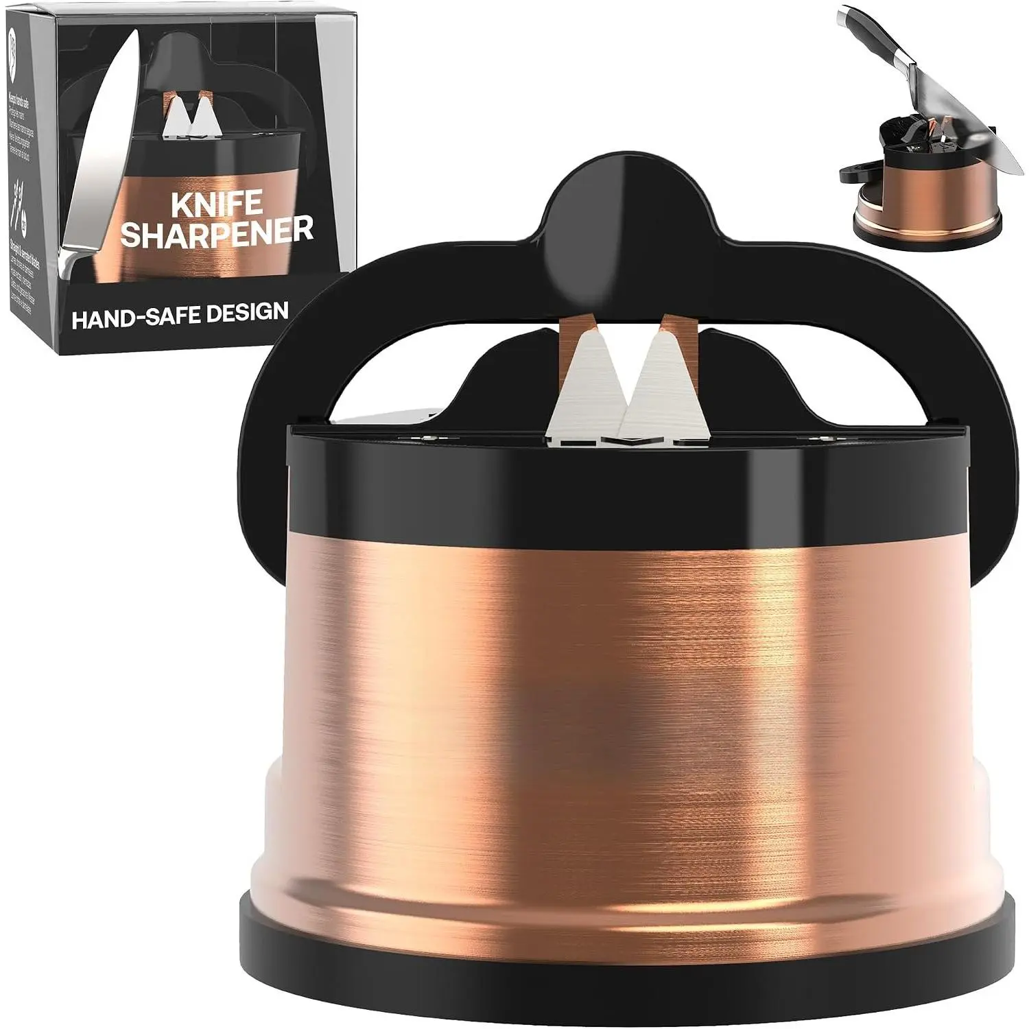 – CHEF – Easy to Use, Hands Free  Sharpener - Copper | Sharpening Tool with PowerGrip Suction Base and 20-Deg Pre-Set Angle - For  : Chef's, Serrated, and Hardened Steel