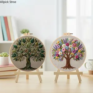 Tree of Life Embroidery Kit for Beginners – Handmade DIY Spring Craft, English Stitch Practice with Pre-Printed Fabric, Floss, Hoop & Video