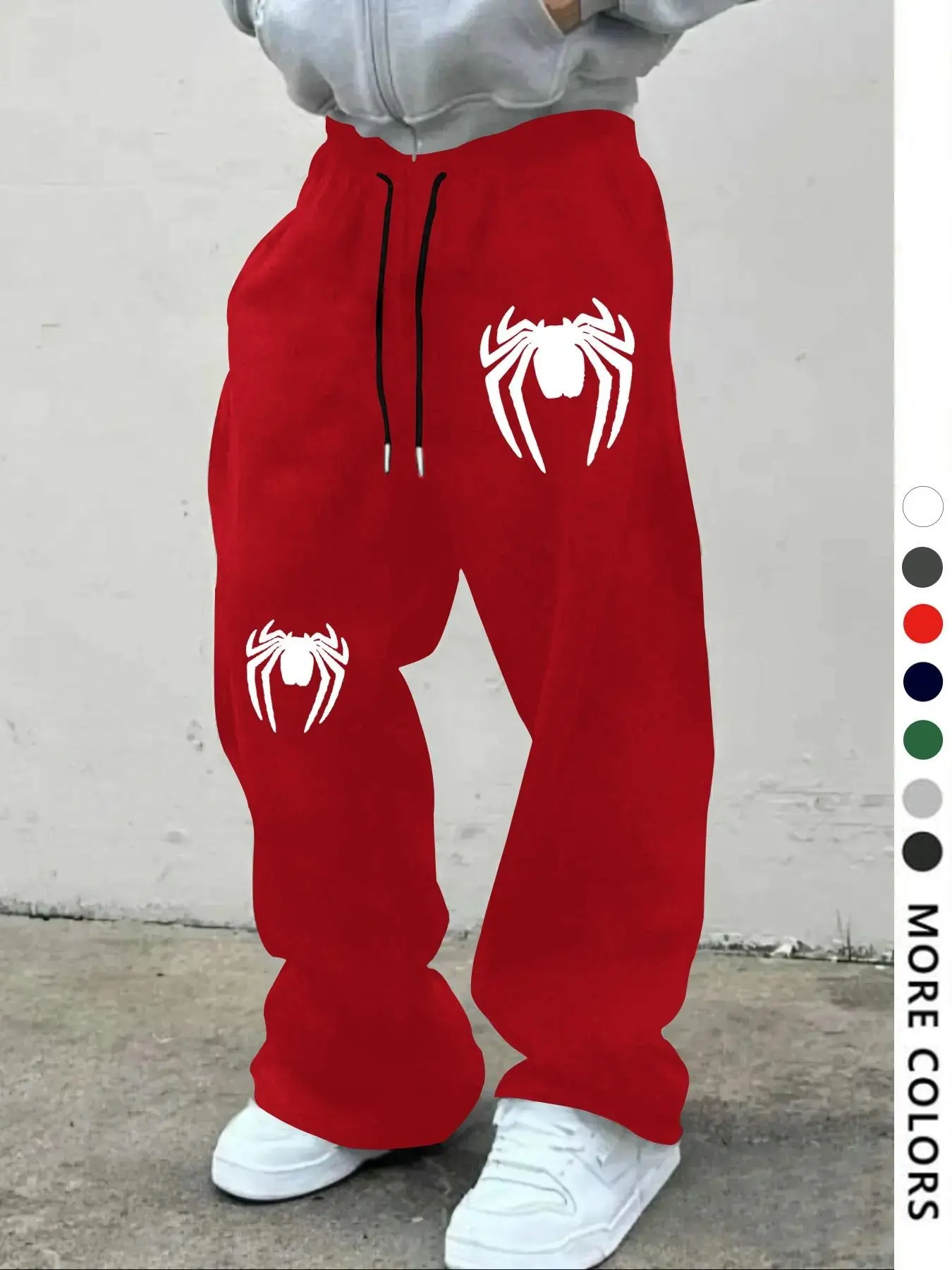 Men's Spider Pattern Drawstring Waist Joggers, Casual Loose-Fit Gothic Running Pants, Unisex All-Season Wear, Daily Comfort Style