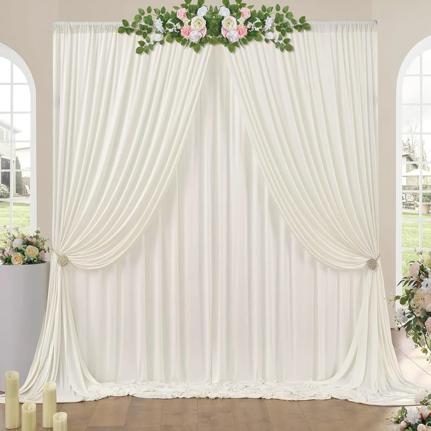 10ft x 10ft Wrinkle Free Ivory Backdrop Curtains for Parties, Photo Backdrop Drapes 2 Panels 5x10ft Background for Wedding Birthday Baby Shower