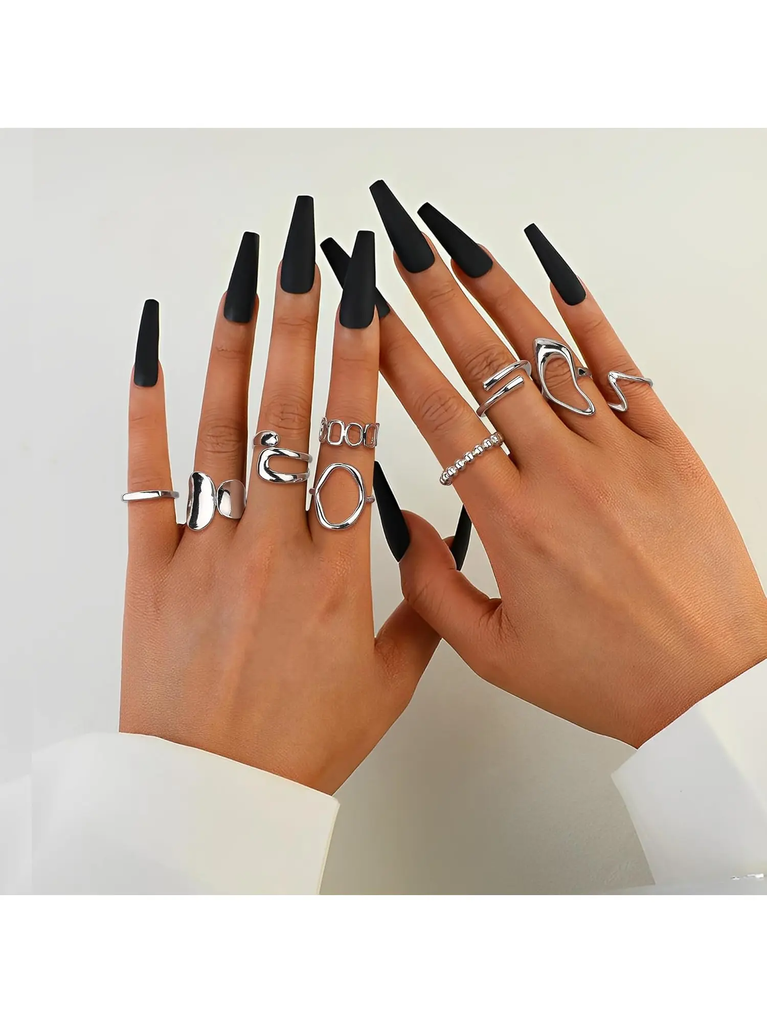 9 Pcs 18K Plated Ring Set Chunky Rings for Women Dome Thick Open Rings Adjustable