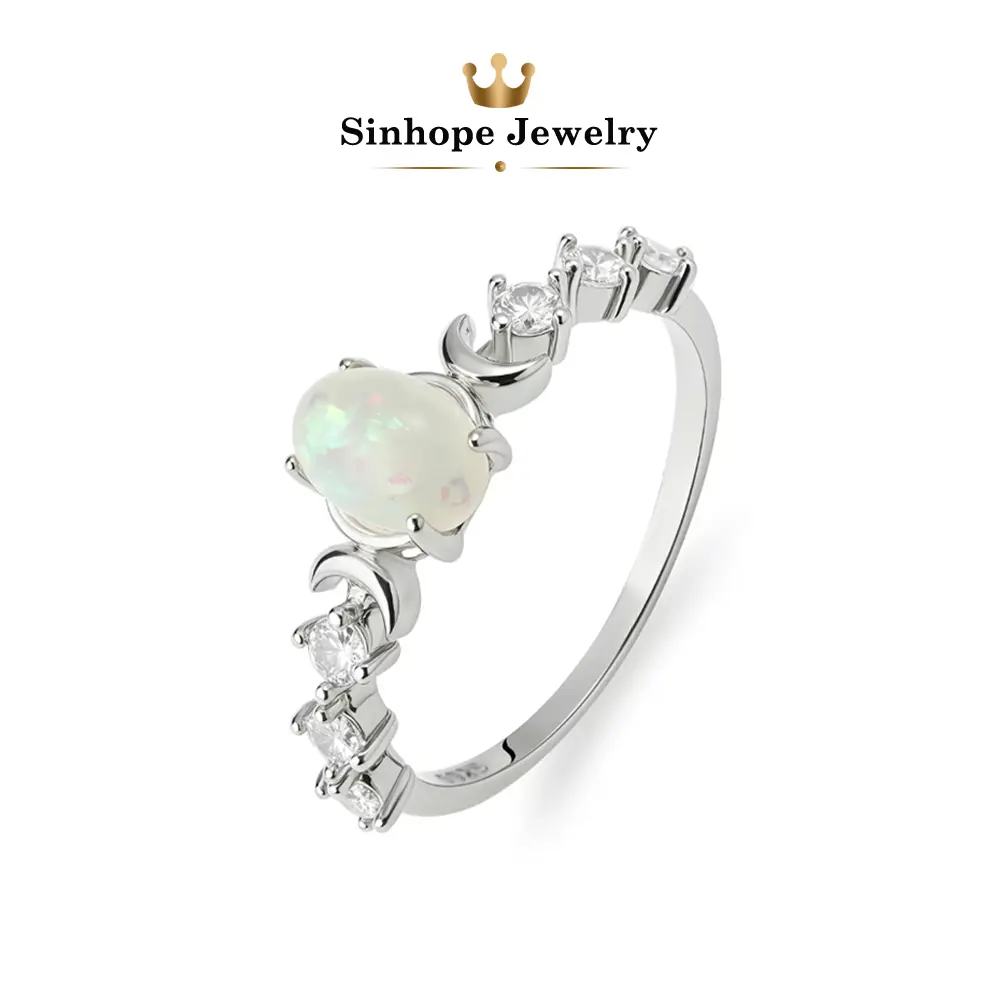 Moonstone Ring for Women, Rainbow Moonstone Celestial Ring, Moon Star Crystal Jewelry, Vintage Boho Dainty Ring, Sterling Silver Plated Promise Ring, Minimalist Birthstone Jewelry, Elegant Engagement Wedding Anniversary Gift for Her