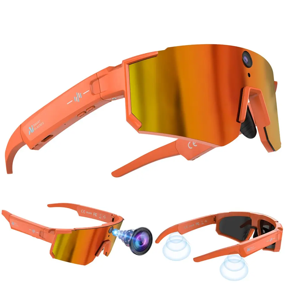 Bluetooth Sport Smart Sunglasses with Camera,8MP Anti-Shake Camera, First Person Photo and Video Shooting ,One Click Recording, 290Mah Battery ,AI Real Time Translation,Music Playback, Bluetooth Calling, Smart Wireless Glasses