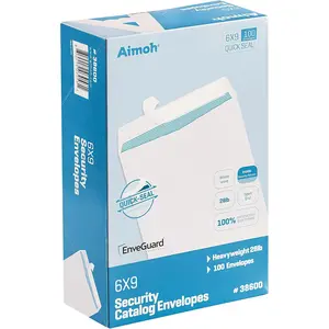 6 x 9 Self-Seal Security White Catalog Envelopes - 28lb, 100 Count, Security Tinted, Ultra Strong Quick-Seal, 6x9 inch (38600)