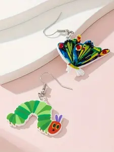 Women's Acrylic Drop & Dangle Earrings, Cute Cartoon Caterpillar and Butterfly Design, Sexy Style, Iron Ear Needle, Party and Vacation Jewelry
