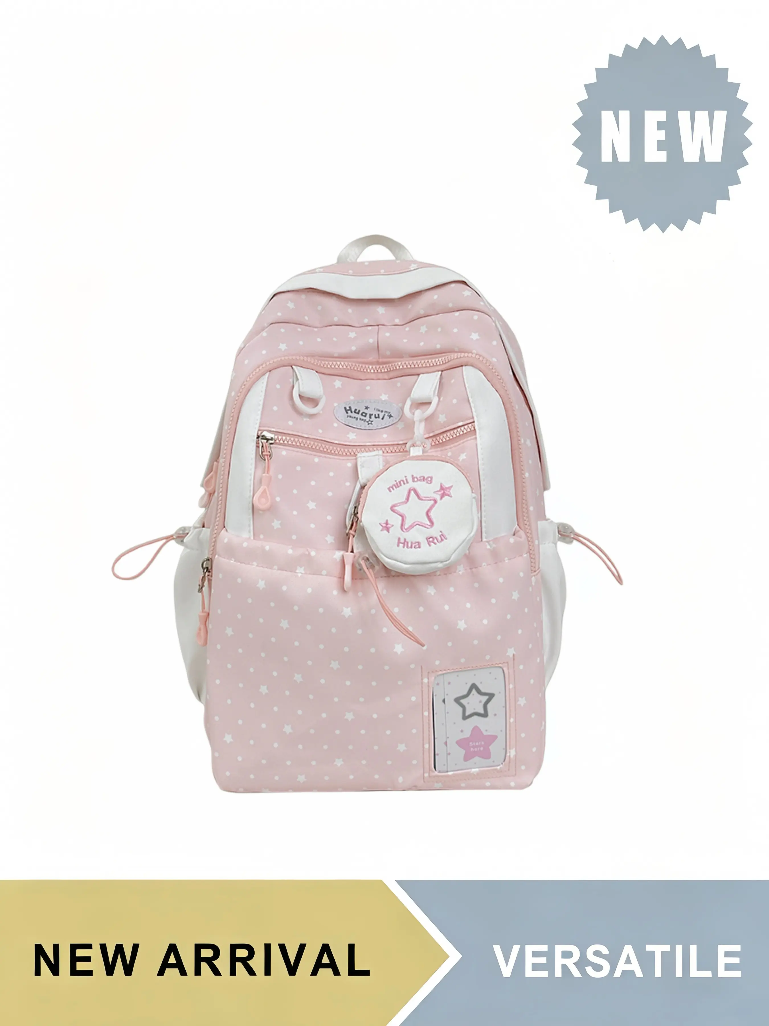 Cute Polka Dot Star Backpack for Girls Women, Large Capacity Lightweight School Bookbag with Coin Purse Pendant & Multi Pockets, Breathable Padded Straps Casual, Stylish Daypack, Multiple Colors Available, Great for Travel Hiking Outdoor Use