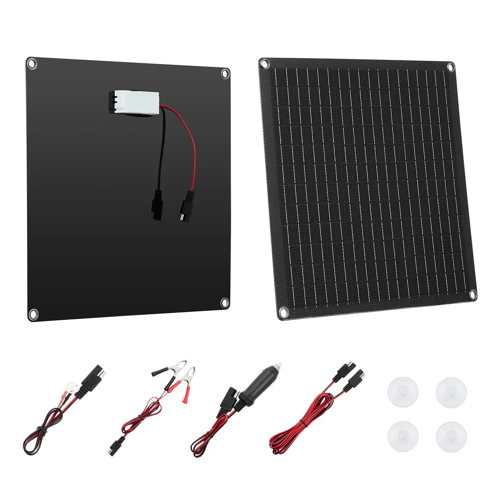 VEVOR 20W 12V Solar Panel Battery Charger, Solar Battery Trickle Charger Maintainer with Built-in Smart Controller 3 Connection Cables, IP67 Waterproof Portable for RV Car Motorcycle Boat Van Camper