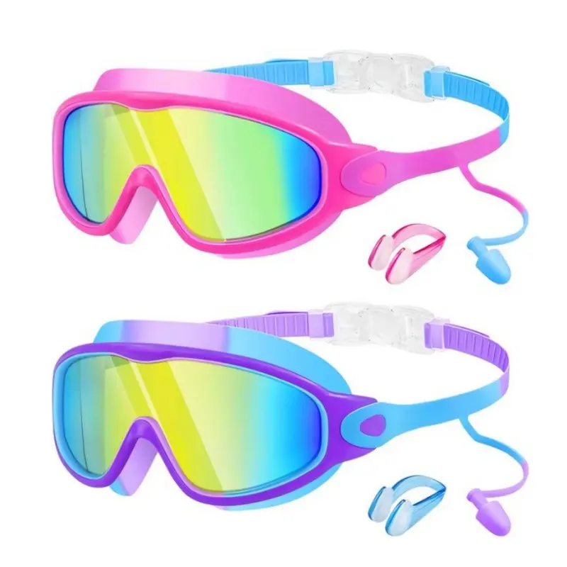 Swim Goggles, Kids Goggles with Earplugs& Nose Clip,Wide View Anti-Fog/UV Swimming Goggles,Age 3-15,Boys&Girls, Swimming Accessories, Kid Goggles For Swimming