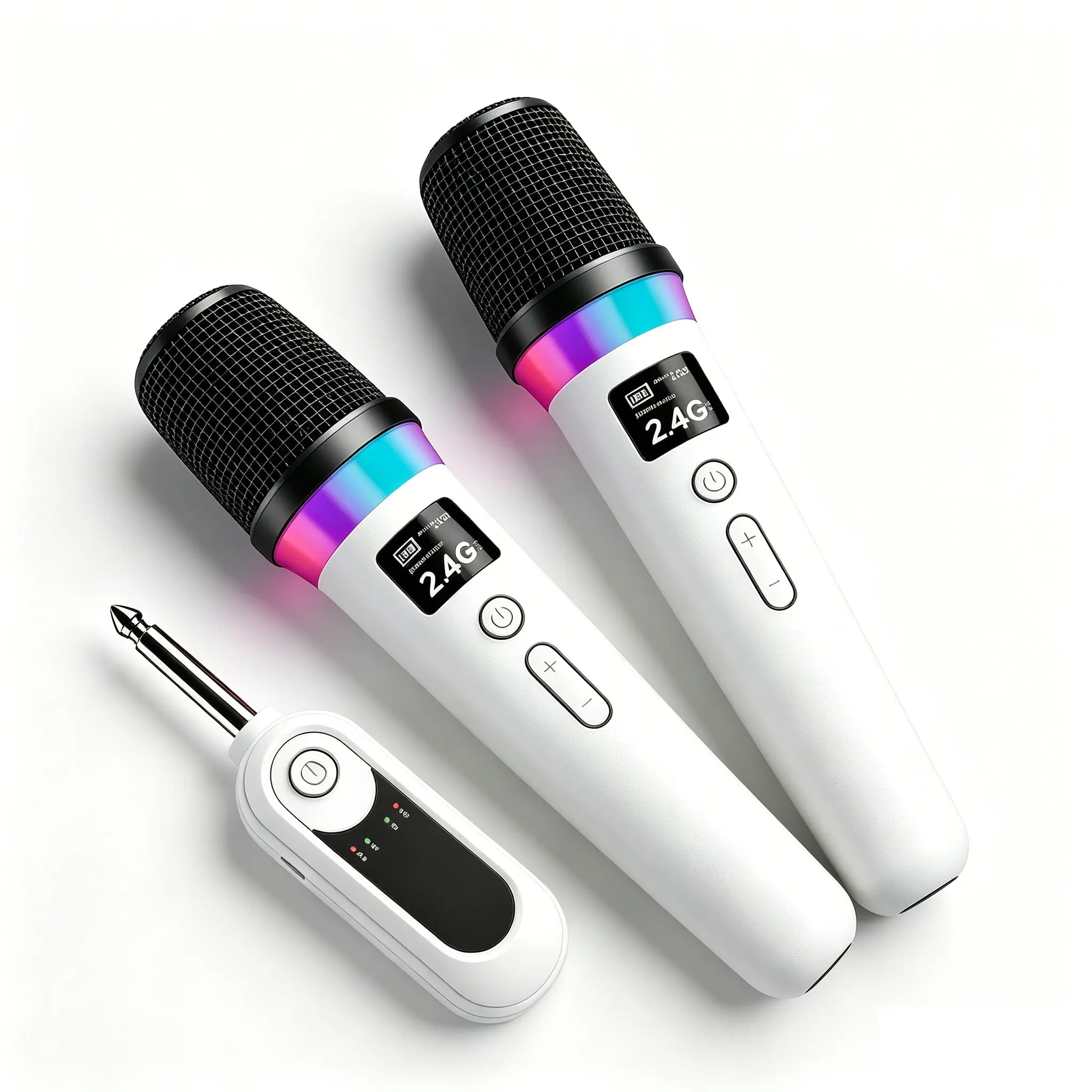 Wireless charging dynamic microphone with 40 hour long battery life, controllable LED ambient light, volume adjustment handheld microphone, professional karaoke live microphone suitable for family gatherings, speech training, YouTube short video recording