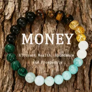 Tiger Eye Casual Money Bracelet - Multi-Crystal Beaded Stretch with Citrine, Malachite, Amazonite, Natural Stone Prosperity Design, Comfort-Fit Everyday Jewelry for Daily Wear & Abundance Attraction