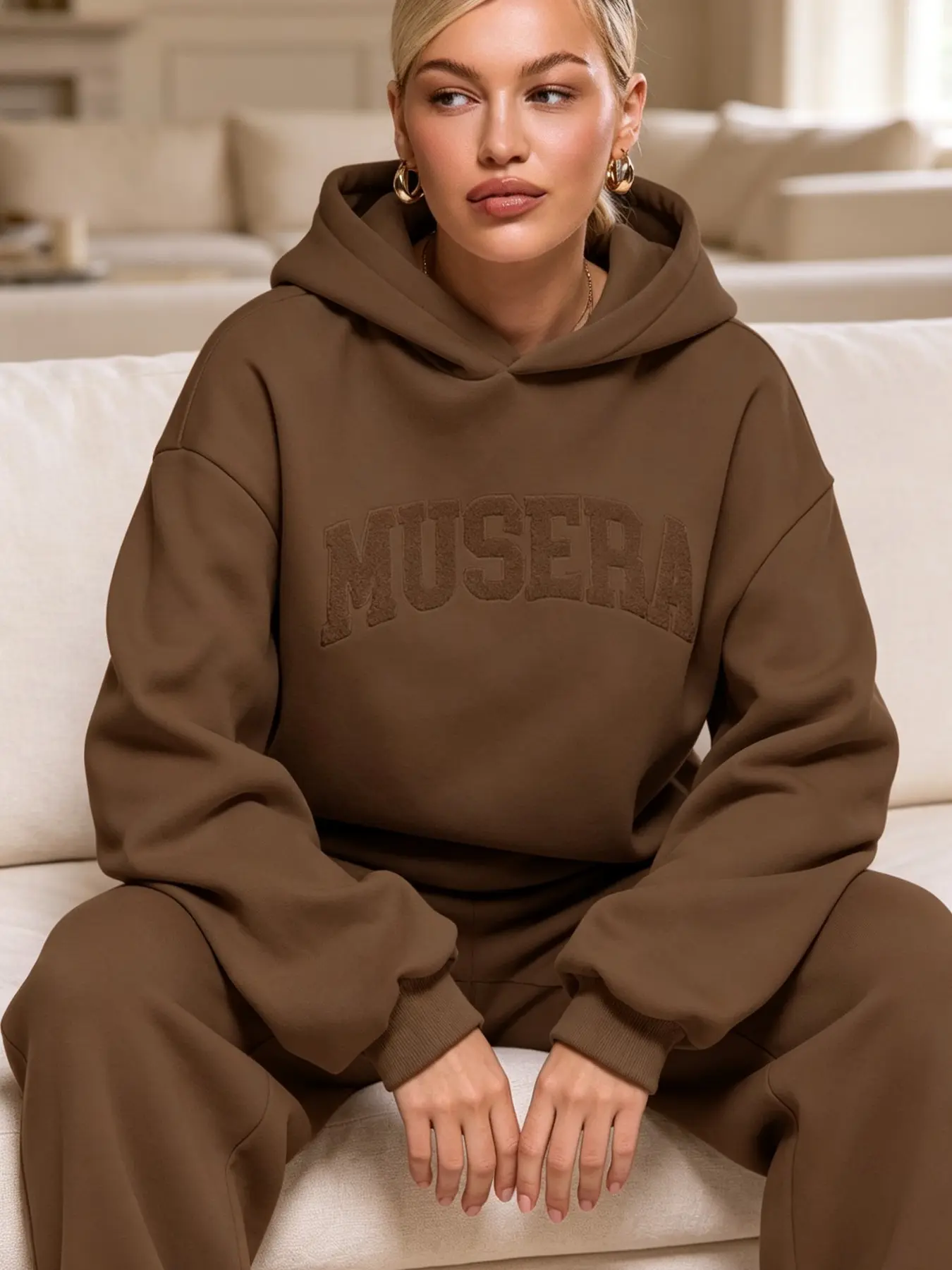 Lazy Sweatshirt, Oversize Loose Fit, High-End Hooded Top, Casual Style, Fall & Winter, Letters Pattern, Unlined, China Made