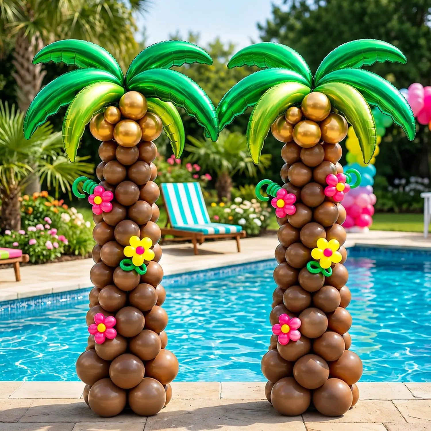 Palm Tree Balloon Kit Set of 2, Tropical Balloon Columns with Coconut Tree Foil Balloons, Luau Hawaiian Party Decorations, Tiki Beach Summer Birthday Decorations, Jungle Balloon Stand Kit
