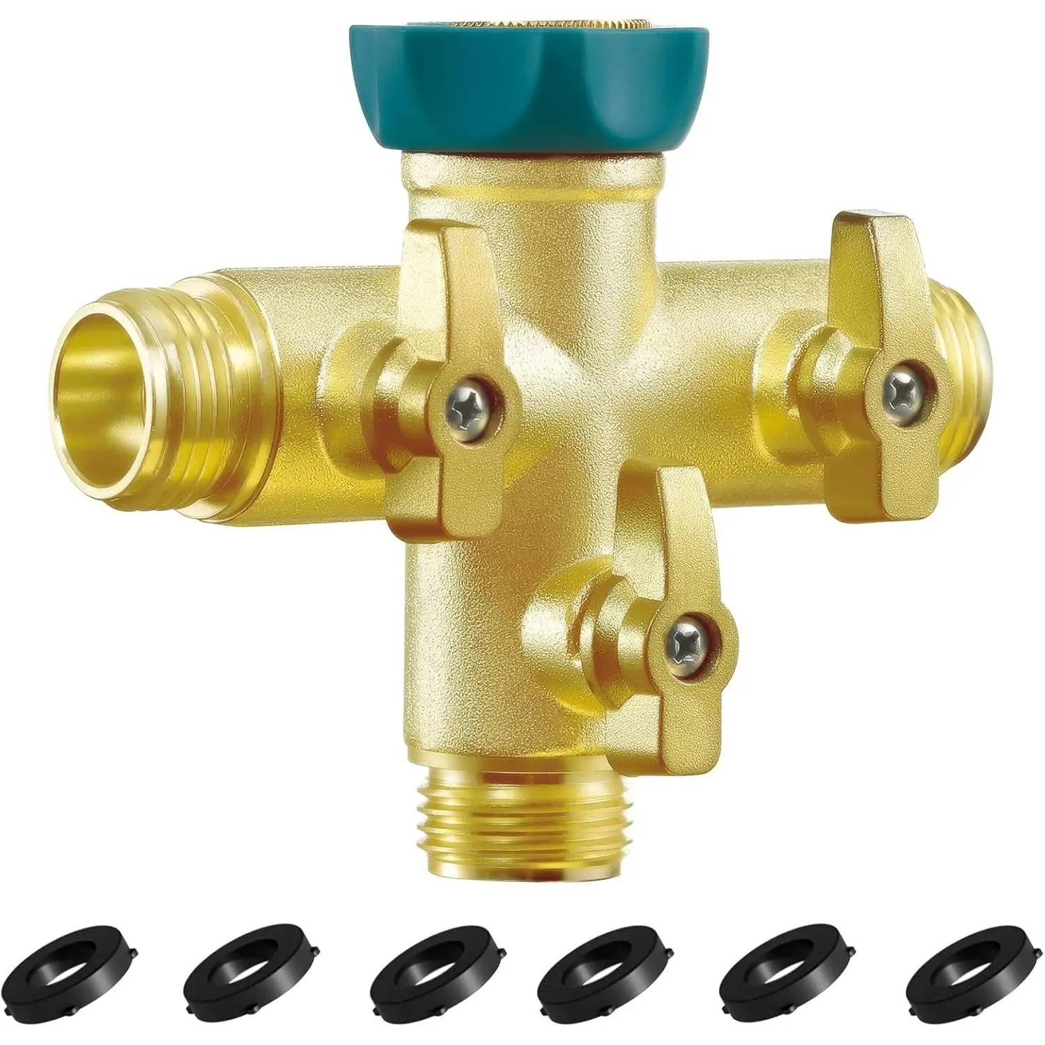 GJANSH 3 Way 1.2MPa High Flow Heavy Duty Garden Hose Splitter, 3/4" Spigot Faucet Connectors with 6 Rubber Hose Washers and Comfort Grip Use, Hose Pipe Tap Splitter for Garden Outdoor Home