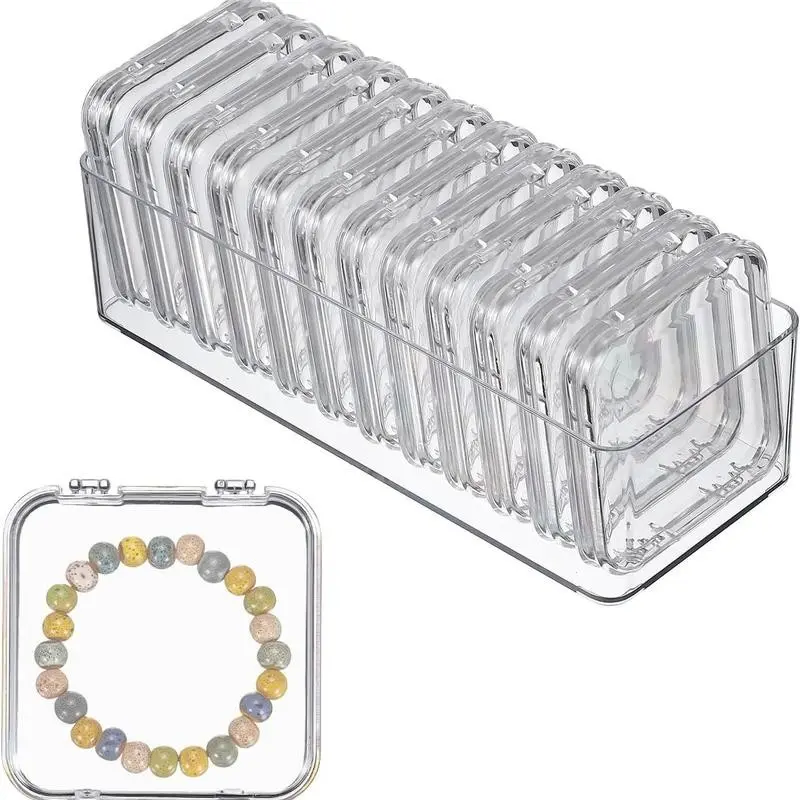Jewelry Storage Box Set, 12 Transparent Compartments, Large Capacity Modern Organizer, Portable Bead Holder, 9x3.6x2.4 Inches, Travel Accessory