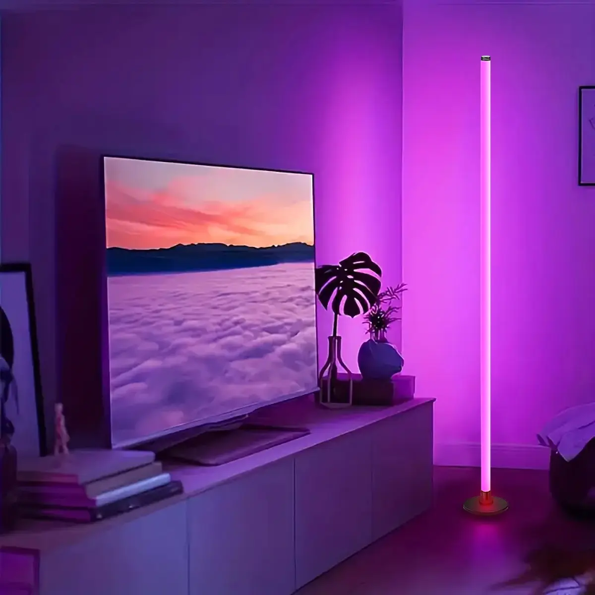 RGBIC Corner Floor Lamp, USB Powered LED Floor Lamp with Remote Control, Color Changing LED Lamp for Living Room & Bedroom