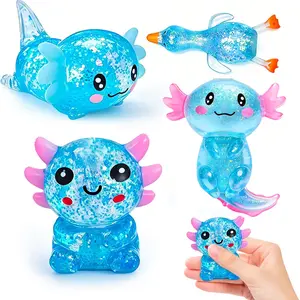 4 Pack Sugar Squishy, Squishy Fidget Toys Glitter Squeeze Toys , Stress Relief Sensory Toy Fidget Animals Axolotl & Duck Squishy Toys, Gel Stress Balls for Adults & Kids, Birthday Gifts Party Favors