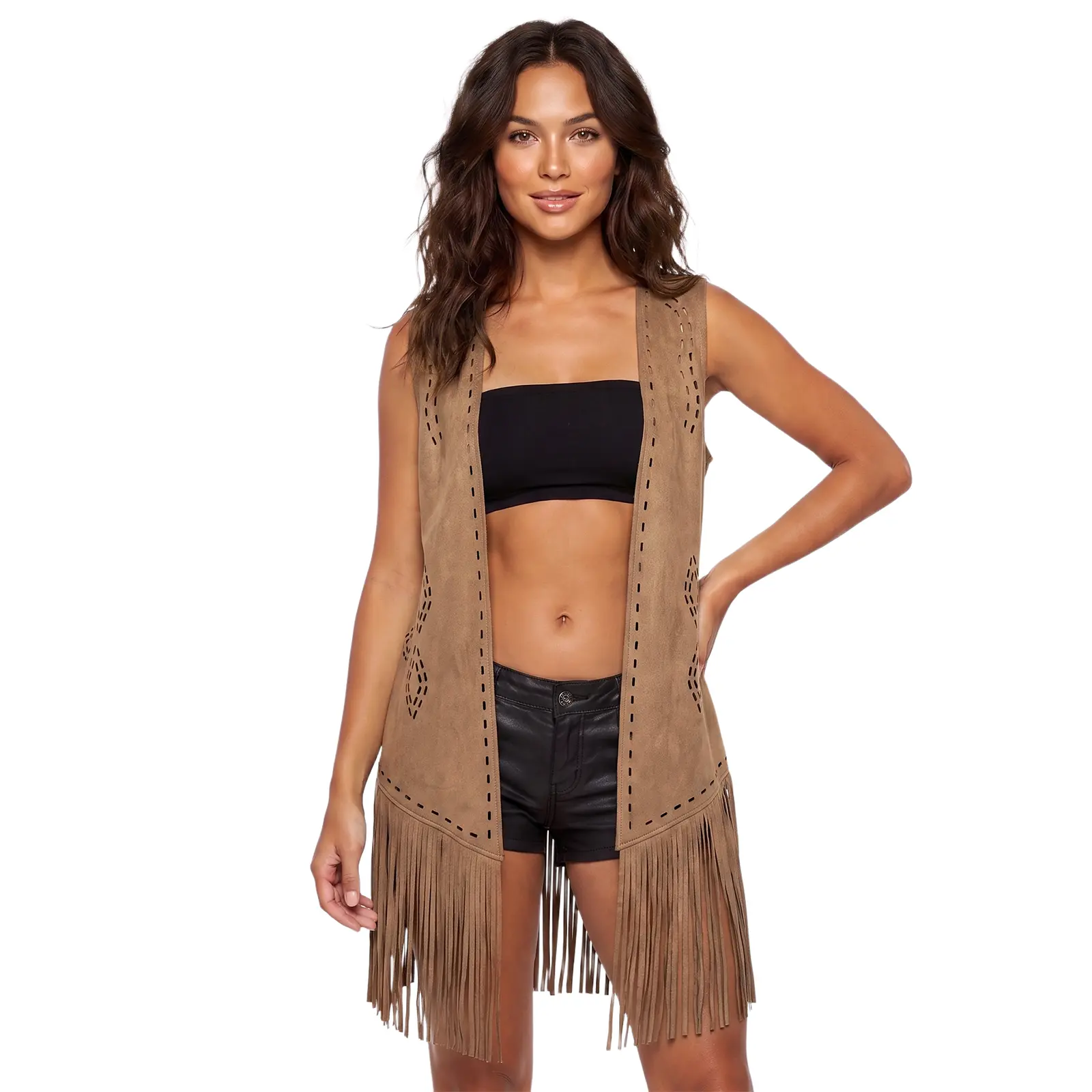Women's Tassel Vest Jacket - Open Front, Sleeveless Polyester Hippie Costumes for Ladies, Lady, Mid-Length
