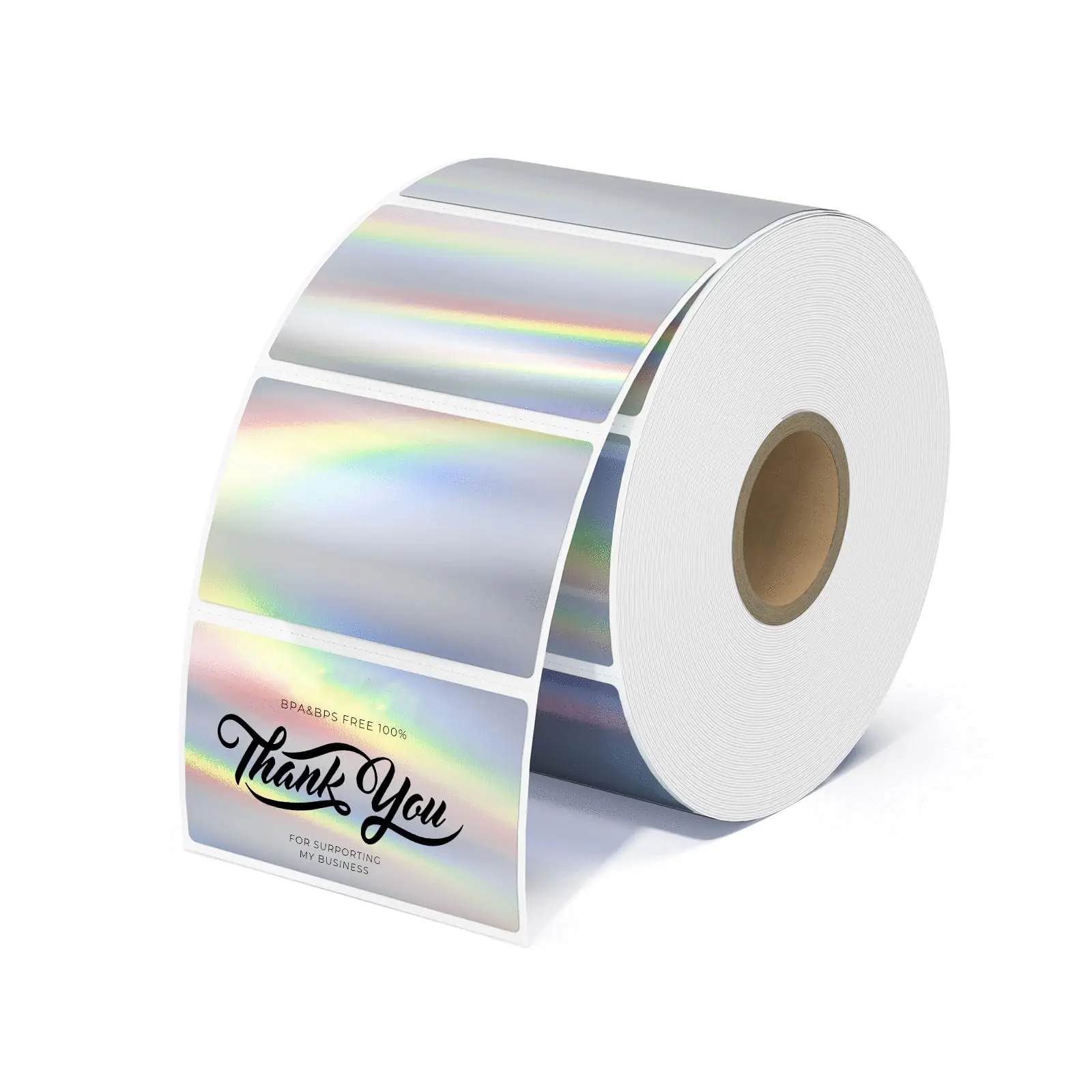 500 Sheets/1 Roll Holographic Thermal Sticker Labels, Silver Color Self-Adhesive Stickers, Glitter Labels for DIY Logo, Qr Code, Name Tag, Label Paper