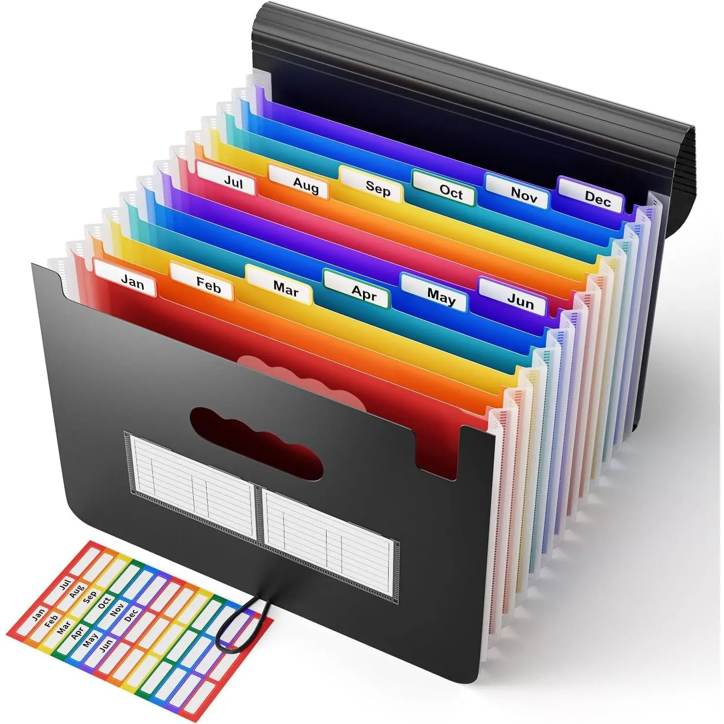 12-Pocket Accordion File Organizer, Expandable File Folder with Colorful A-Z Tabs, Portable Bill & Receipt Organizer, Desktop Letter/A4 Document Storage for Home & Office-Black
