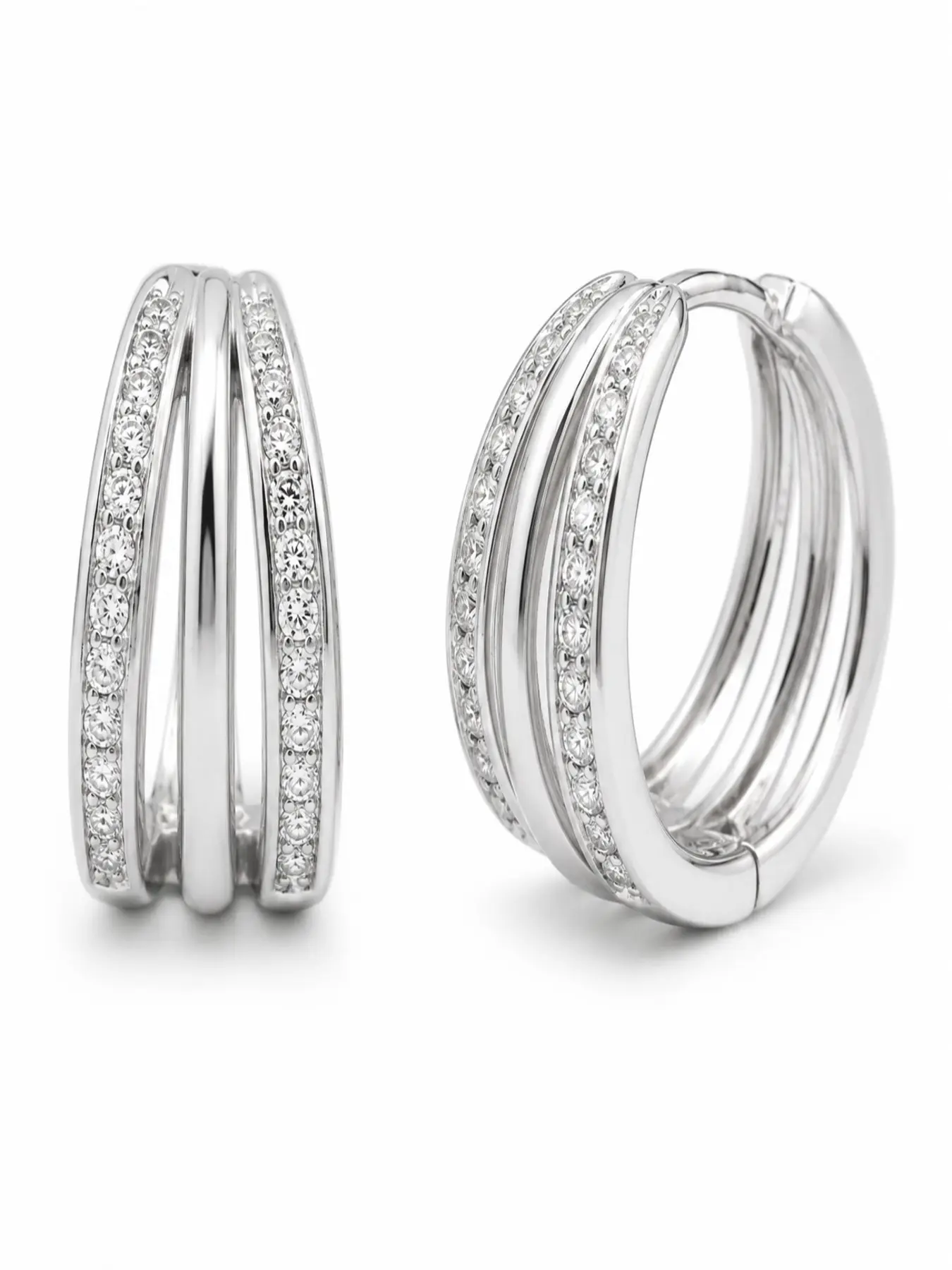Daisini Women's Brass Swarovski Crystal Three Row Earrings, Wide Circle Ear Cuffs, Elegant Floral Style, All Seasons Gift