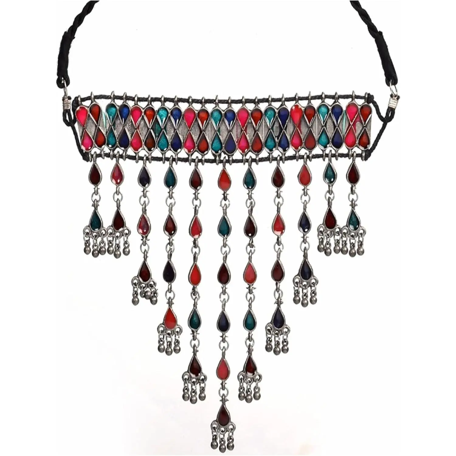 n Antique  Oxidized Fashion Bollywood Ethnic Mirror Boho Gypsy Banjara Tribal Statement Choker Thread Necklace ry