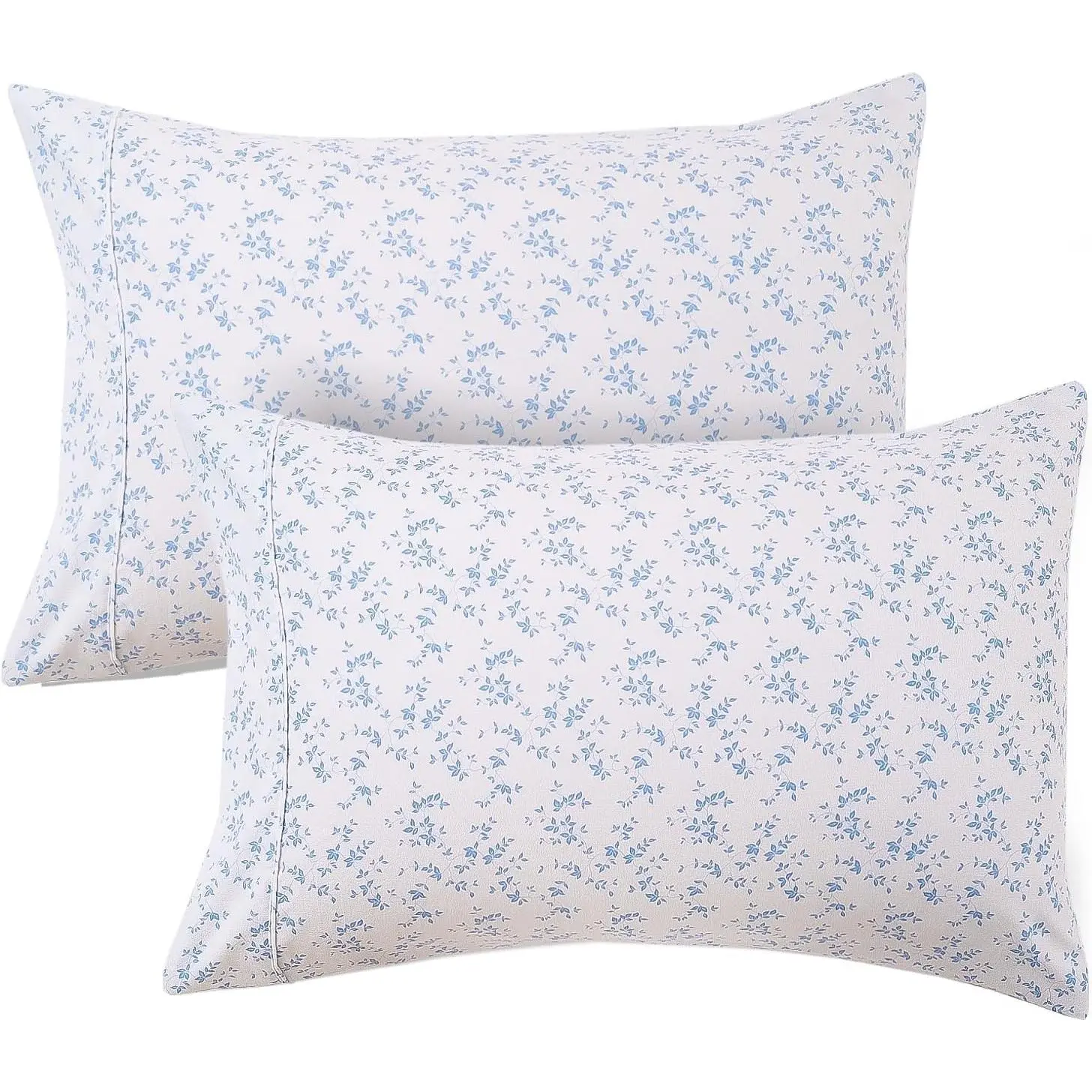 Queen Pillow Cases Set of 2, Ultra Soft Wrinkle-Free Pillow Covers with Open-end Flap Closure, Fade/Stain/Shrink Resistant, Machine Washable, Blue Floral Print, 20"x30" Standard Size