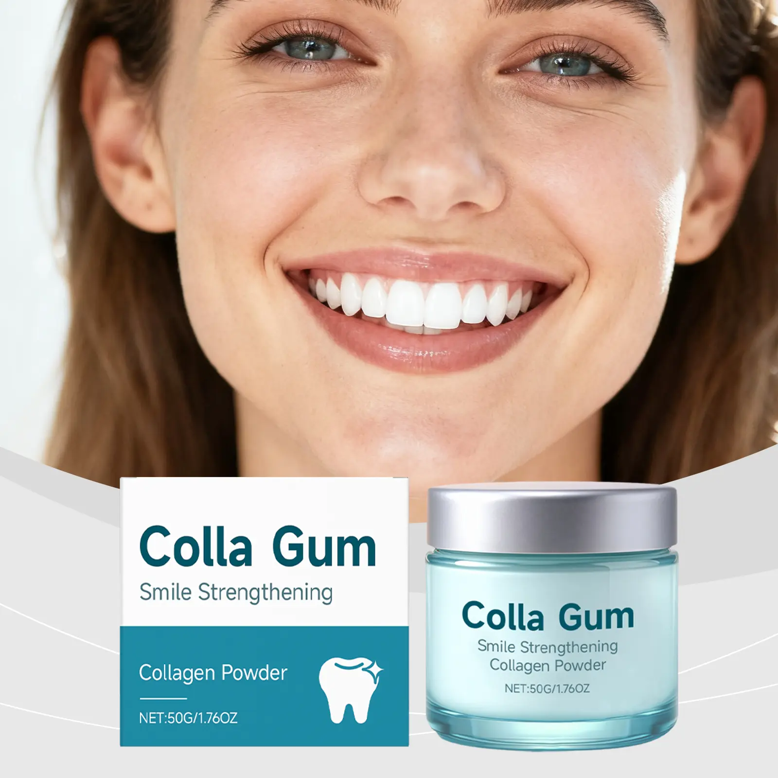 Collagen Tooth Powder gently cleans and protects tooth surfaces, removes stains, and provides a fresh smile for daily oral care