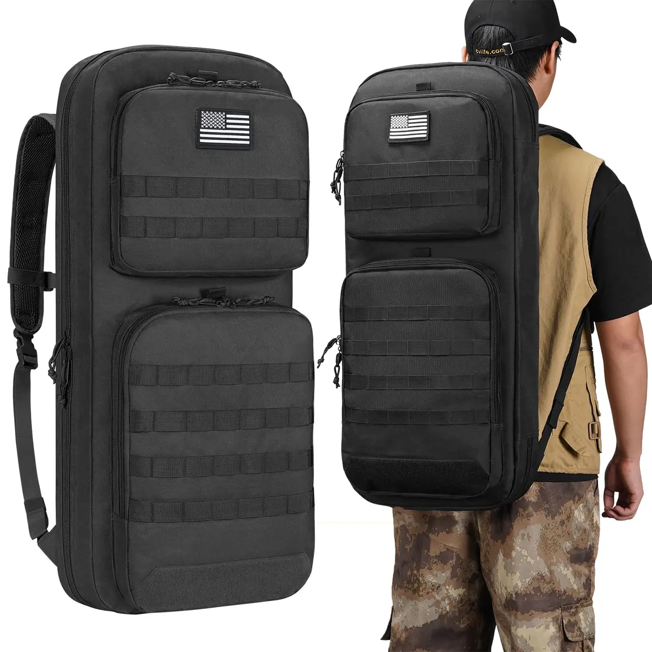 30-Inch Soft Double Rifle Case Backpack Bags, Heavy-Duty 600D Nylon Water Resistant Durable Outdoor Rucksack, Unisex Tactical Gun Bag with Lockable Zipper & Strap for Hunting, Shooting Storage