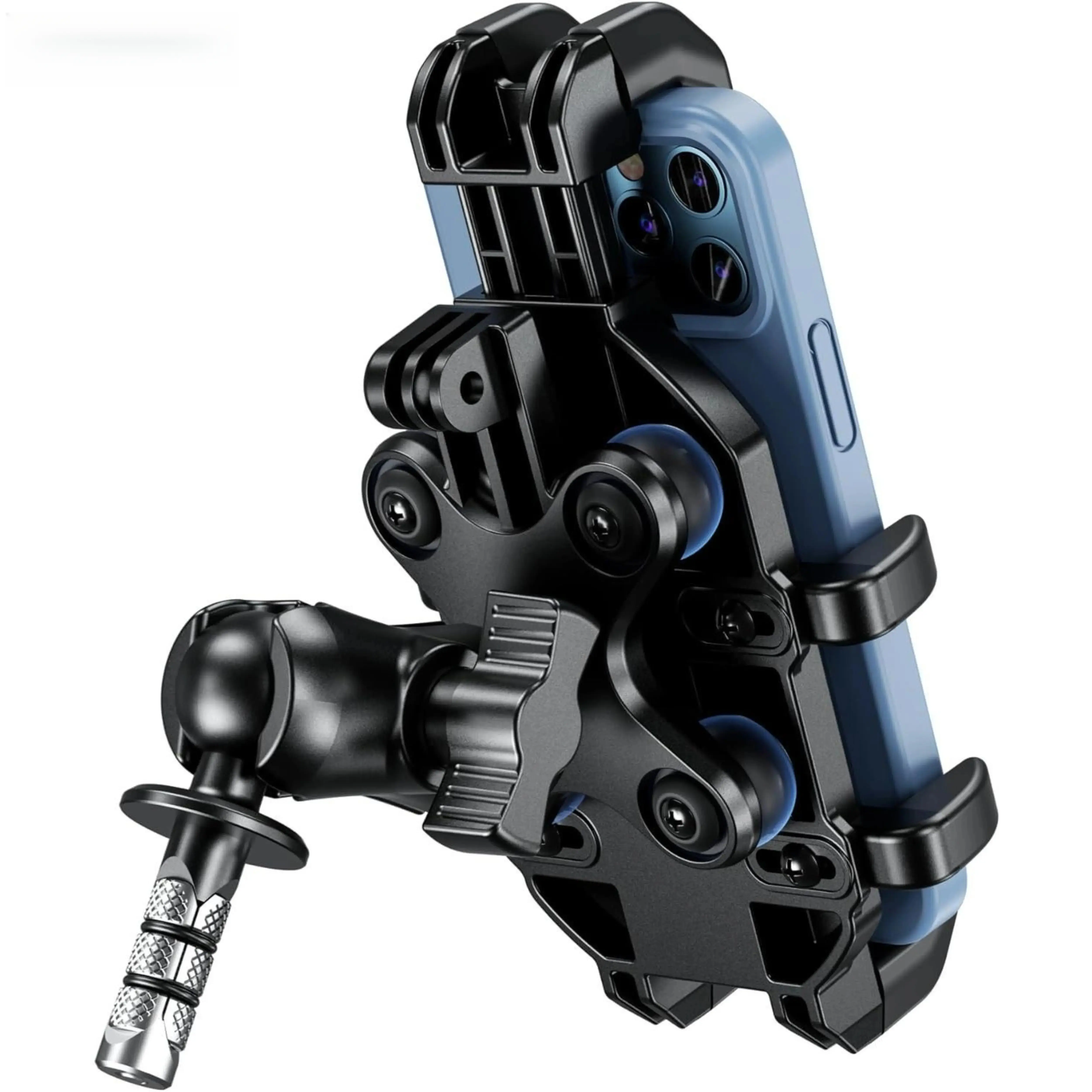 Motorcycle Fork Stem Phone Mount with Vibration Dampener, Heavy Duty Adjustable Phone Holder Fits 12mm-25.4mm Stem Tube, Compatible with 5.4-6.9 Inch Smartphones