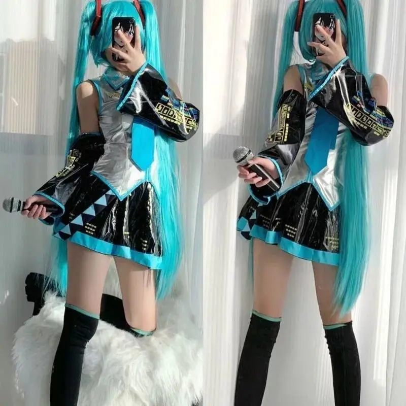 2026 new hot item Miku Cosplay Ensemble Complet En Cuir Argenté Tissu Costume Miku Cosplay Chapeaux Costume Tenue JK Robe De Marin Lycée Uniforme1