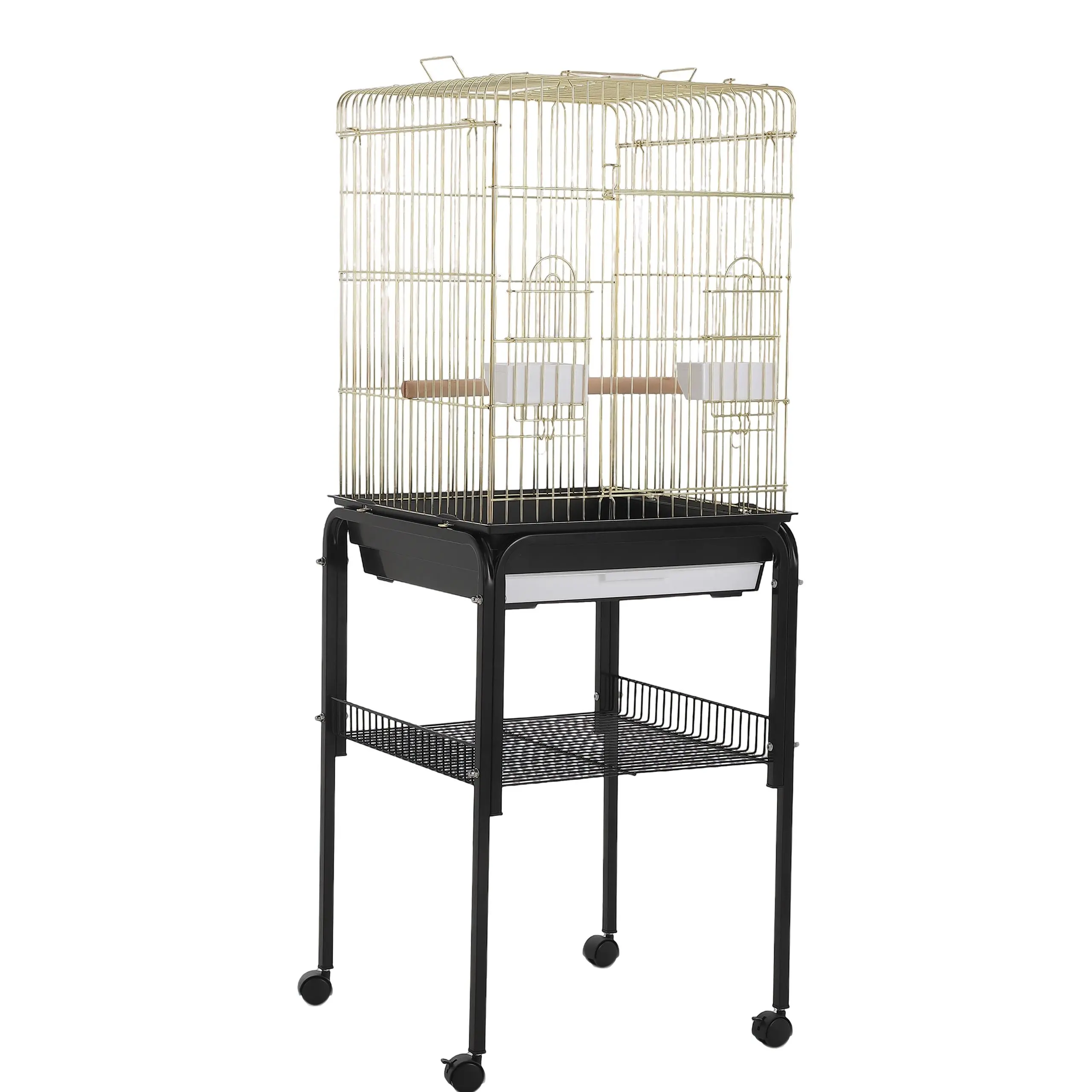 Bird Cage with Open Top & Stand – Metal Aviary for Cockatiels, Lovebirds & Budgies – Easy-Clean Tray, Perch & Feeder, Indoor