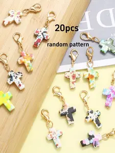 20Pcs Gold Mixed Cross Natural Stone Pendants with Lobster Clasps DIY Craft Keychain Accessories Pendant Charm for Jewelry Making Aesthetic Jewelry Gift Fashion Cross Pendant