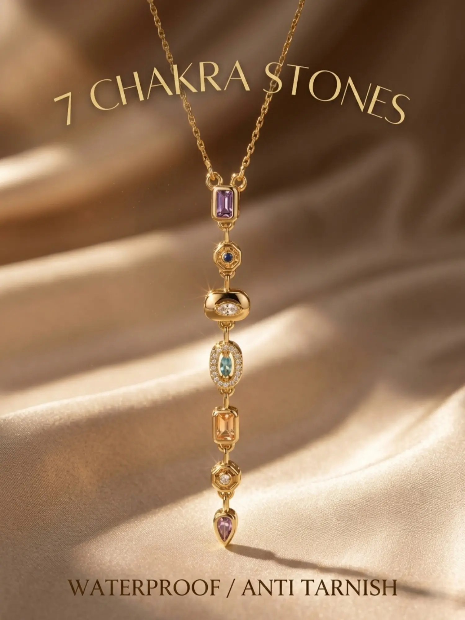 1pc Bohemian 7 Chakra Healing Stone Y Necklace for Women 18K Gold Plated Waterproof Non Tarnish Gemstone Vertical Drop Pendant Choker Aesthetic Protection Crystal Jewelry Daily Casual Party Birthday Gifts Viral TikTok Aesthetic Trendy Jewelry Accessories