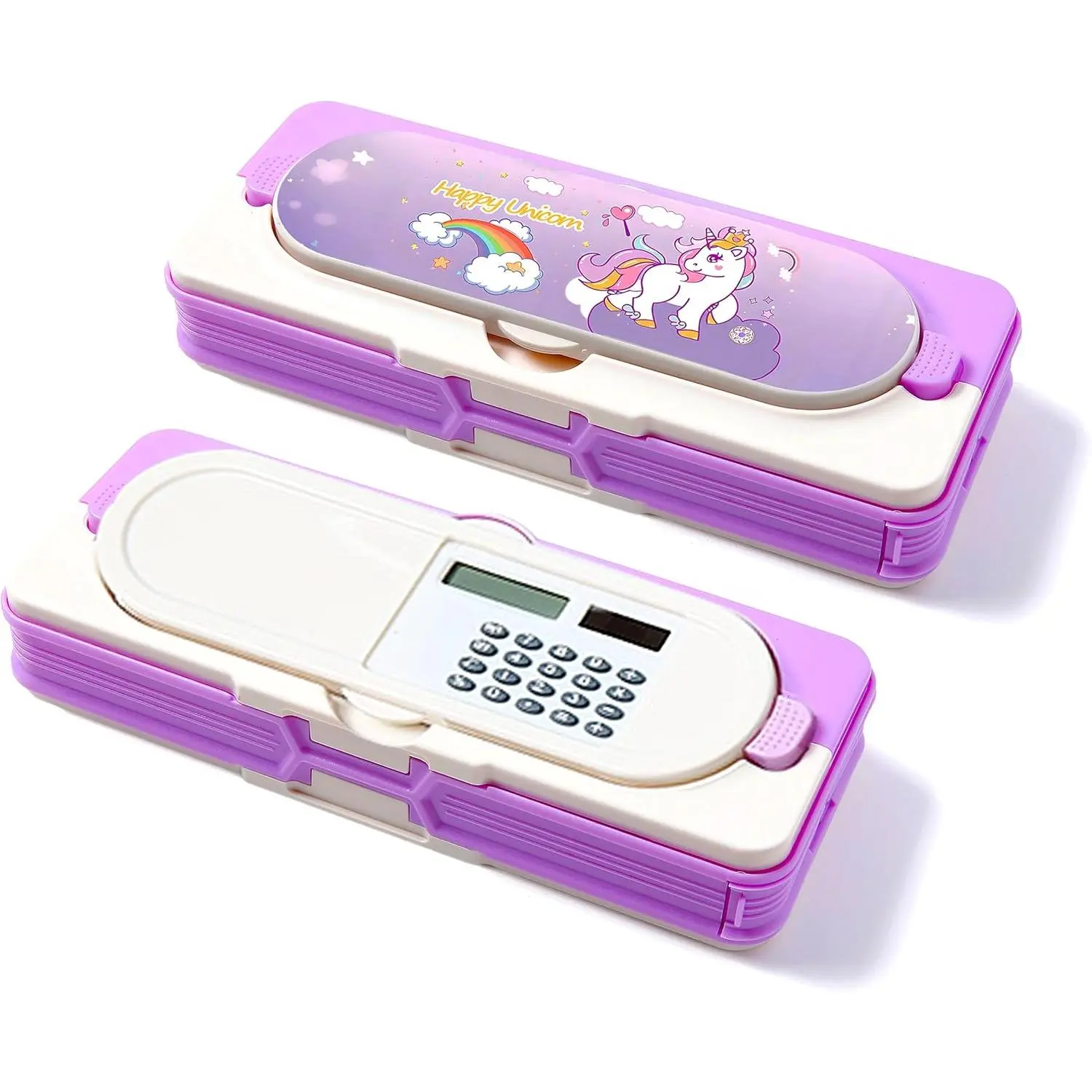 Multifunctional Pencil Case, Double Layer Storage Pencil Box with Calculators, Sharpener, Stationery Set,  Stationery  ( Unicorn)