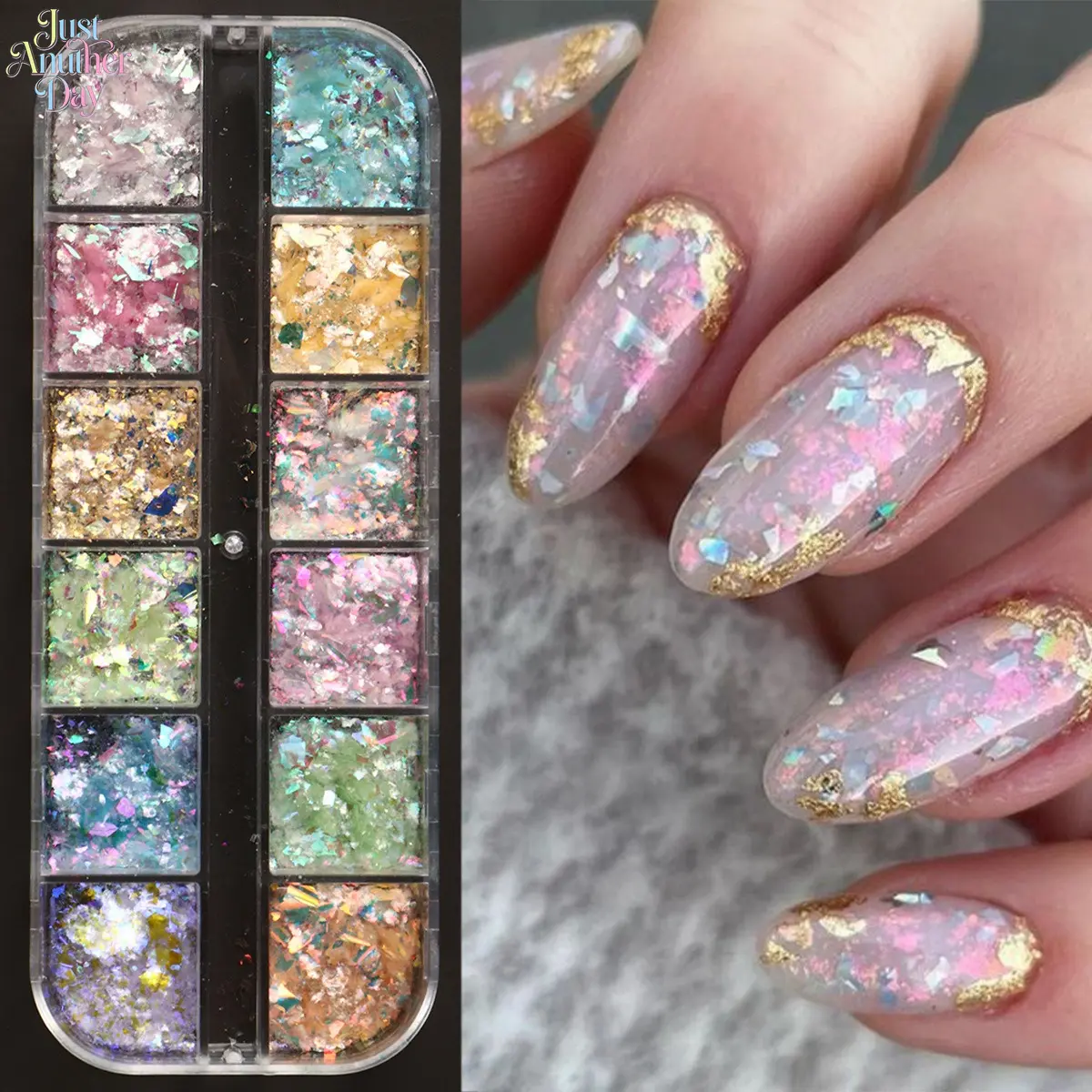 12 Colors Ultra-Thin Opal Nail Glitter Flakes, Aurora Iridescent Nail Art Sequins, Holographic Sparkly Nail Powder for DIY Manicure Decoration