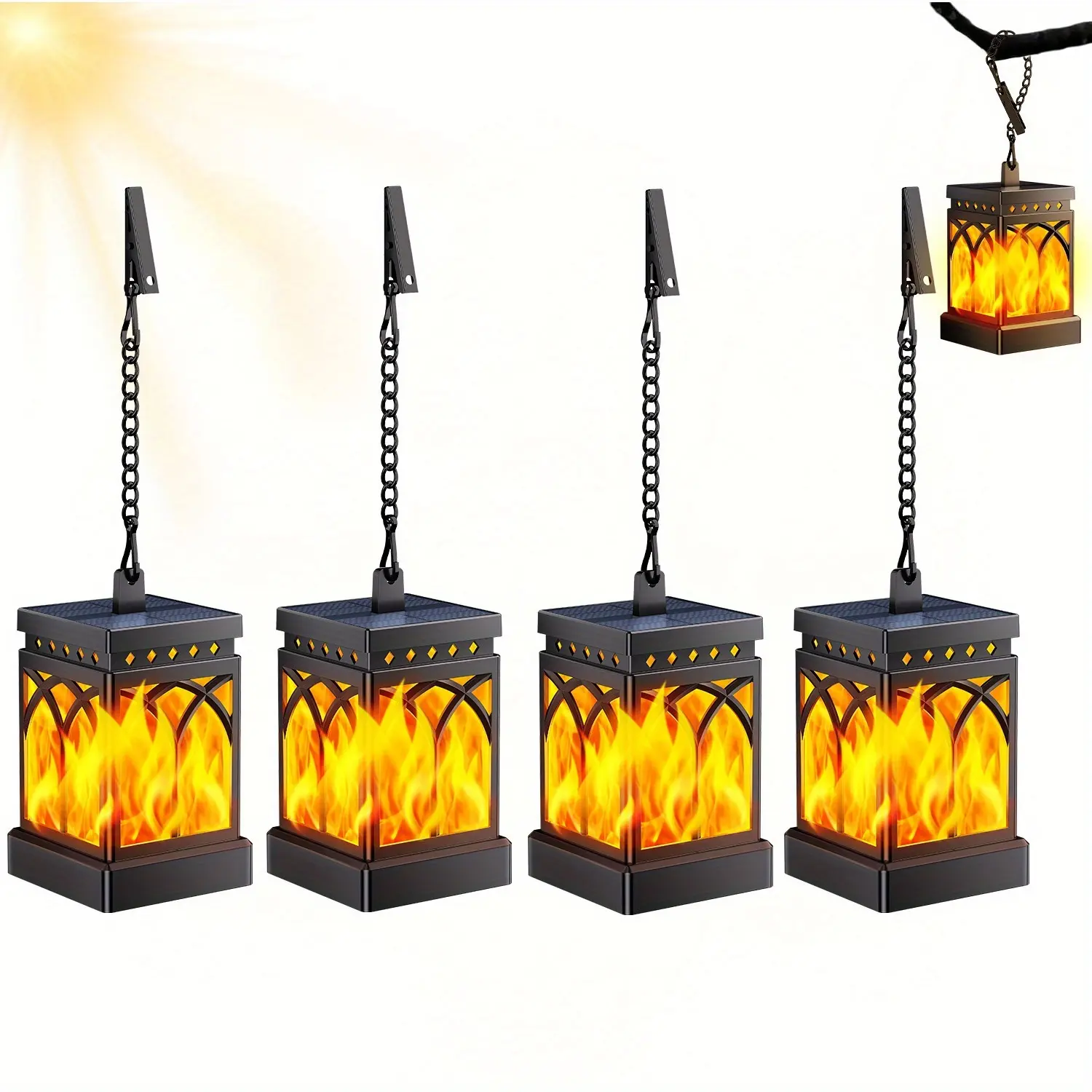 2/4 solar-powered hanging lights for outdoor use, IPX5 waterproof, dual light modes (flashing light and warm light), solar tea lights, perfect rechargeable solar lights for decorating courtyards, patios, gardens, fences, and trees,festival decorative ligh