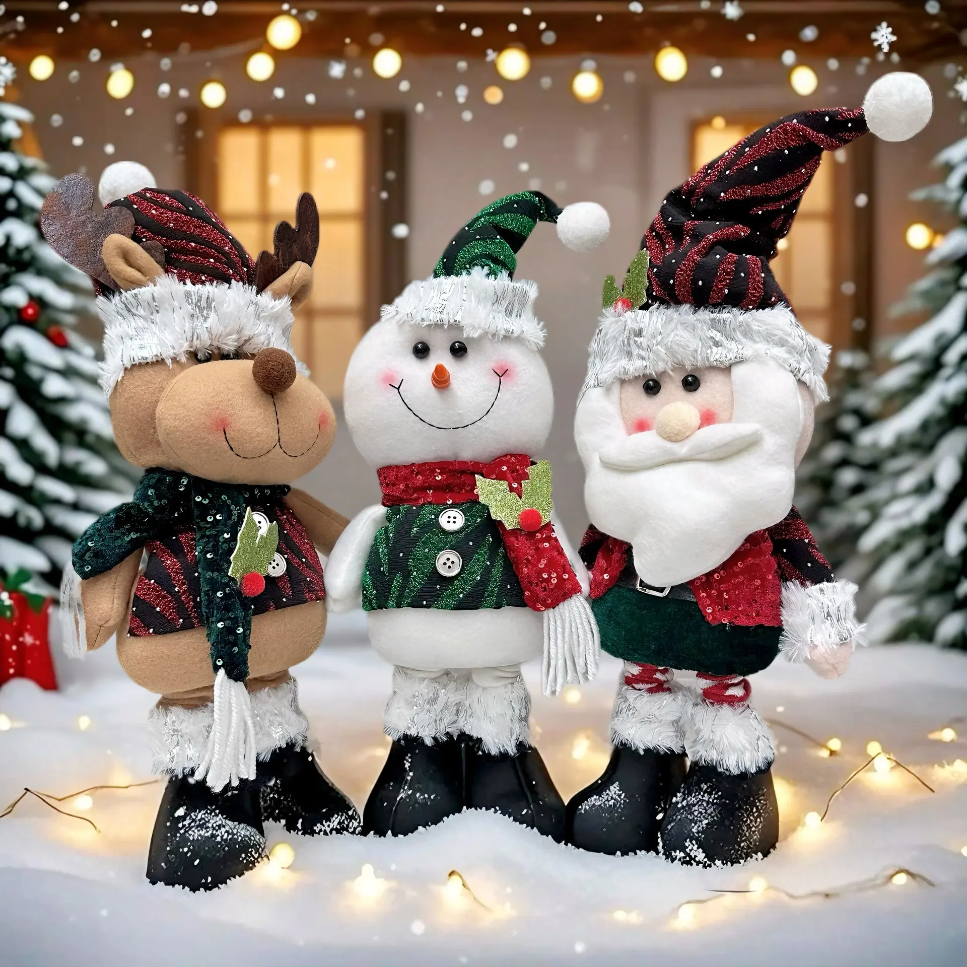 New Christmas Decoration, Cartoon Glitter Stretchable Standing Santa Claus Figure, Festive Ornament, Holiday Decorative Item