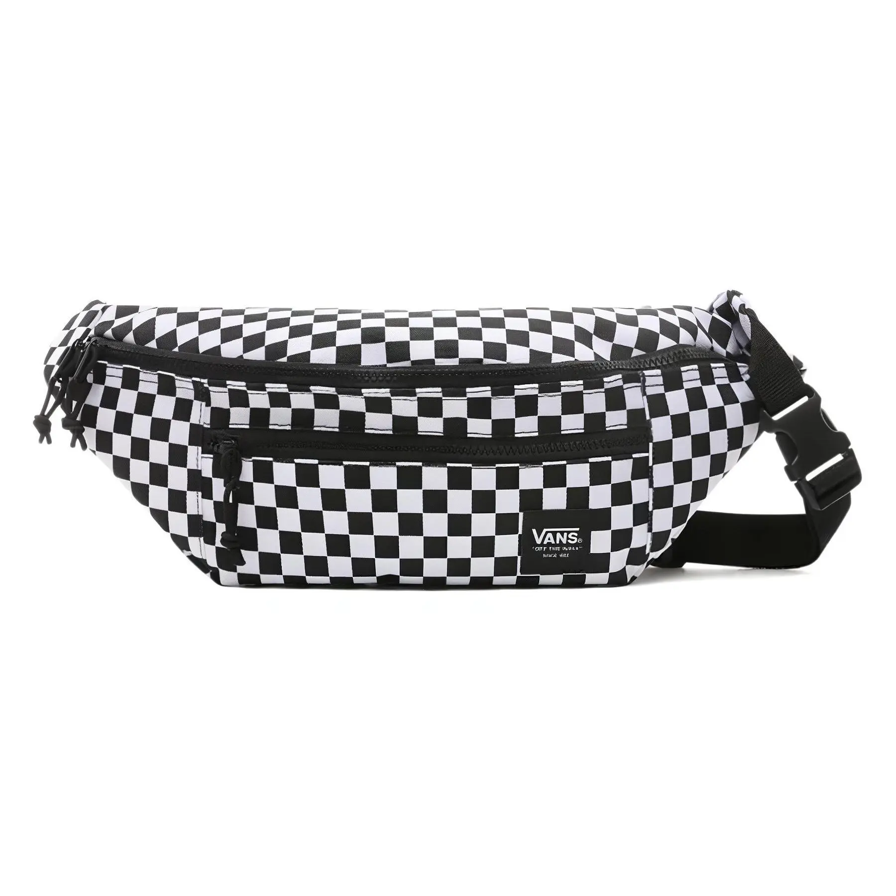 Vans Black and White Checkerboard Zippered Waist Bag for Men