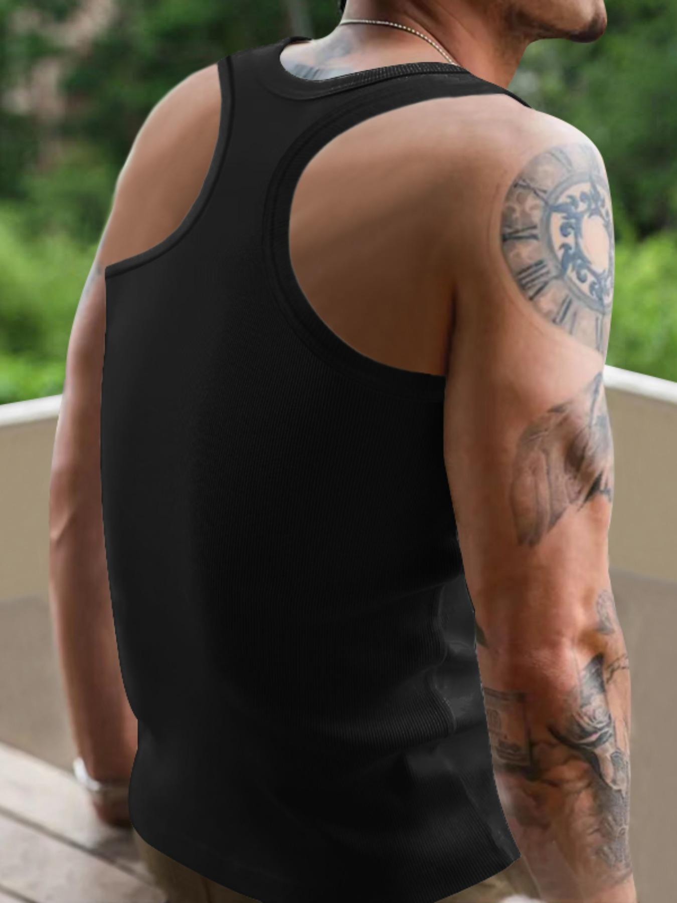 Men's Solid Racer Back Tank Top, Regular Fit Casual Breathable Scoop Neck Sleeveless Top for Daily Wear, Men's Clothes for All Seasons, Socks