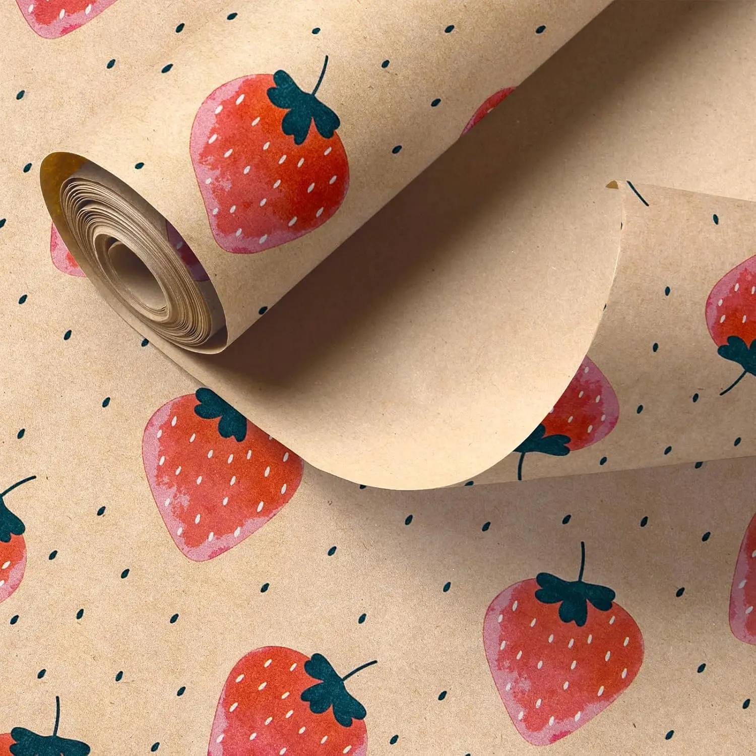 Strawberry Design Mini Wrapping Paper Roll - 17in x 16.4in Sweet Wrap for Girls, Birthday, Wedding (Toys & Hobbies DIY Leathercraft Supplies), Girl