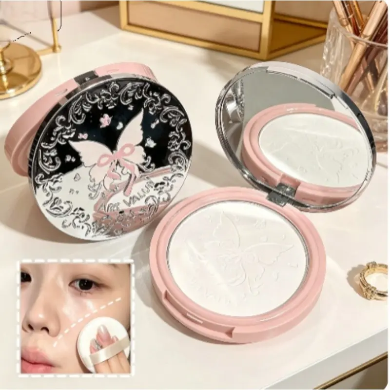 Translucent Pressed Powder, Oil Absorbing Matte Setting Powder for Face, Waterproof Long Lasting Makeup Powder, 3D Butterfly Design Portable Compact with Mirror for Touch Ups, Beauty Powder Cake