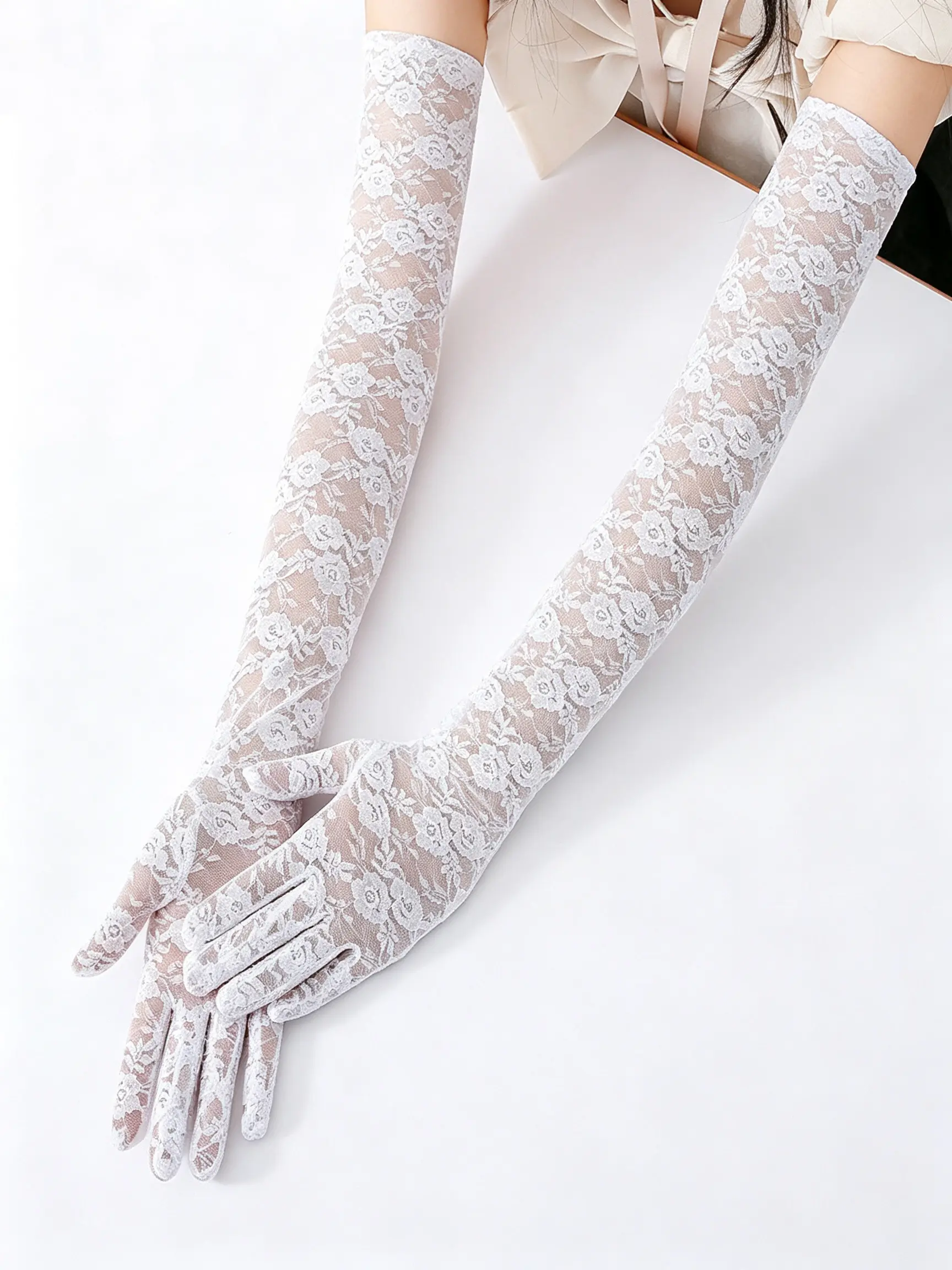 Long Lace Mesh Gloves, Sun Protection Driving Gloves, Bridal Wedding Dress Accessories, Slim-Fitting Party Style, All Seasons
