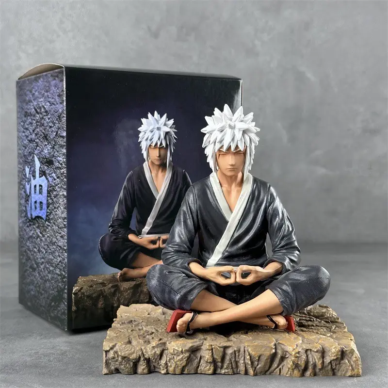 NARUTO Jiraiya Sage Training Cross-Legged Sitting Figure 15cm, Konoha Rock Base Desktop Decor, Anime Collectible Gift, Secondary Dimension Ornament, Anime Figures