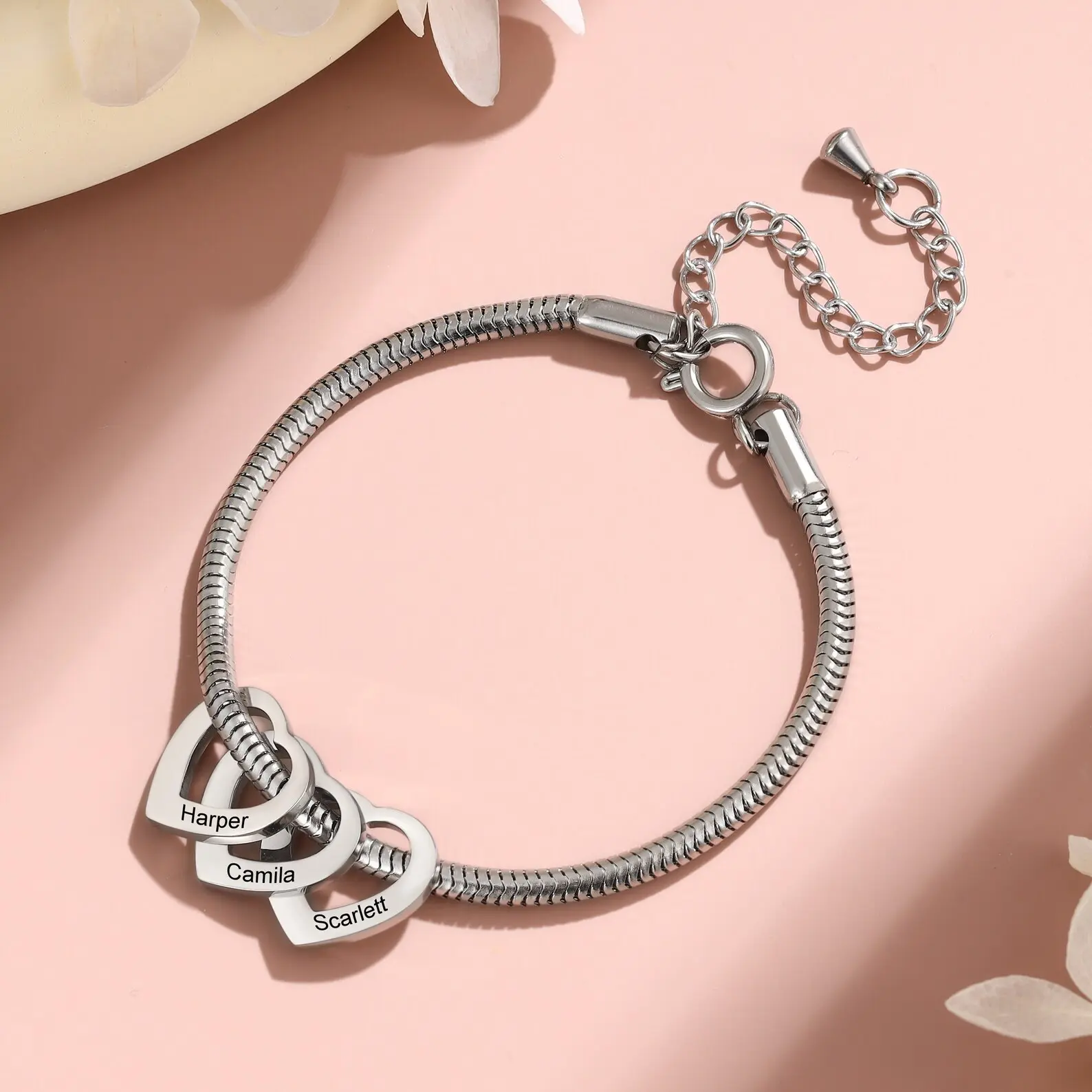 AS976 Personalized Mom Bracelet with Kids Names, Custom Heart Charm Bracelet, Engraved Name Jewelry, Gift for Mom Grandma AS976 Personalized Mom Bracelet with Kids Names, Custom Heart Charm Bracelet, Engraved Name Jewelry, Gift for Mom Grandma