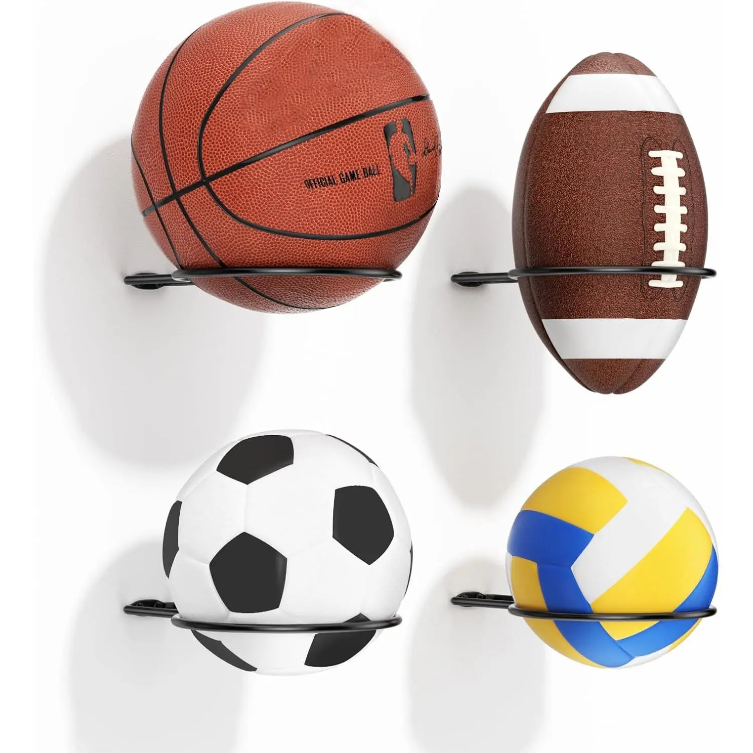 Ball Holder Wall Mount Set – Ball Racks for Basketball, Soccer, Volleyball, Football – Wall Storage & Display for  Room