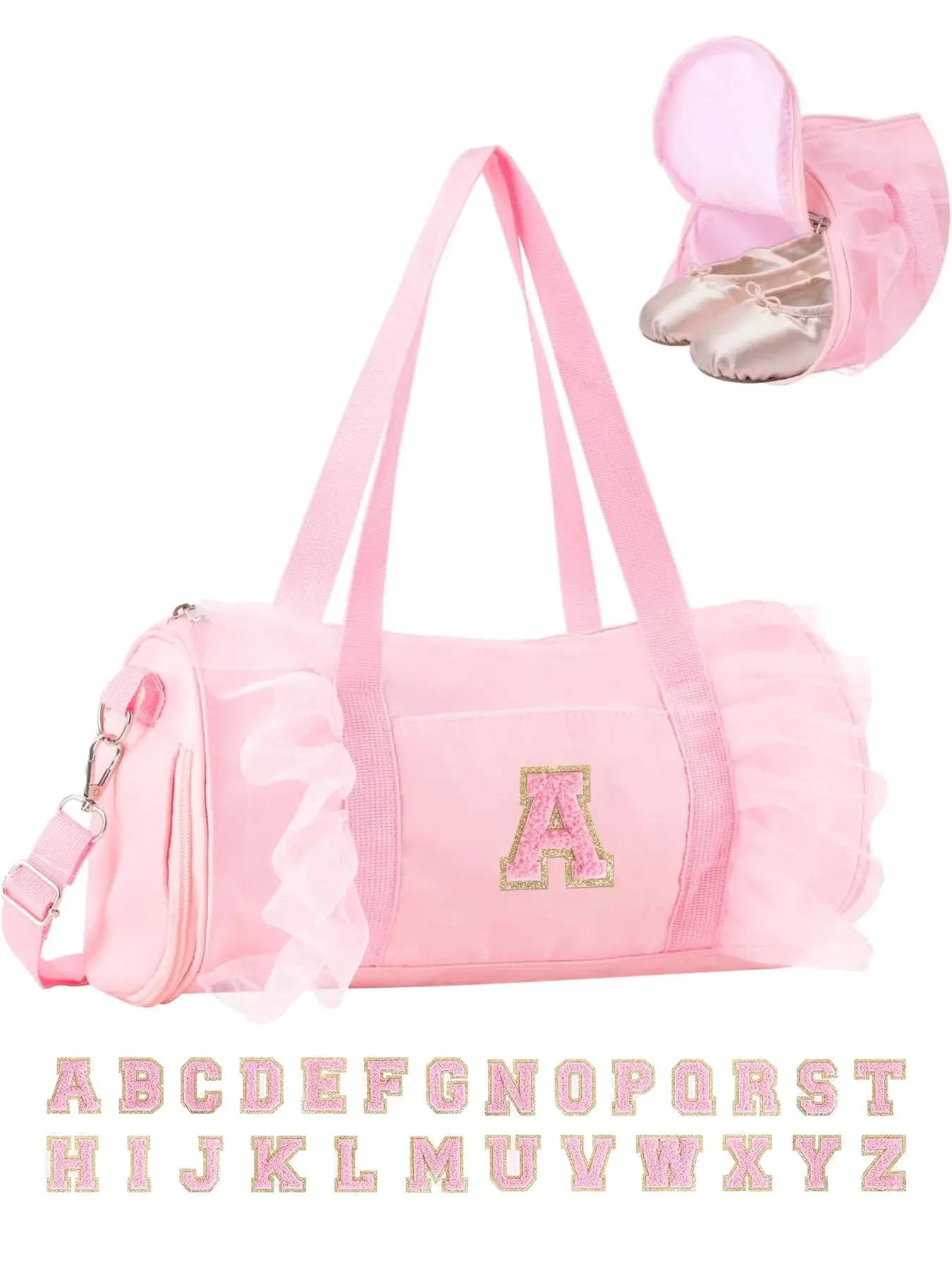 Dance Bag for Girls 4-6/6-8: Kids Duffle Bag - Ballet Bags - Personalized Letter Girls Gifts, Medium Lace Gym Sport Yoga Cheer Dance Bags Fitness Bag Gift for Teen Girls, Cute Letter Kids Ballet Bag Toddler Travel Duffel Tote with Adjustable Straps