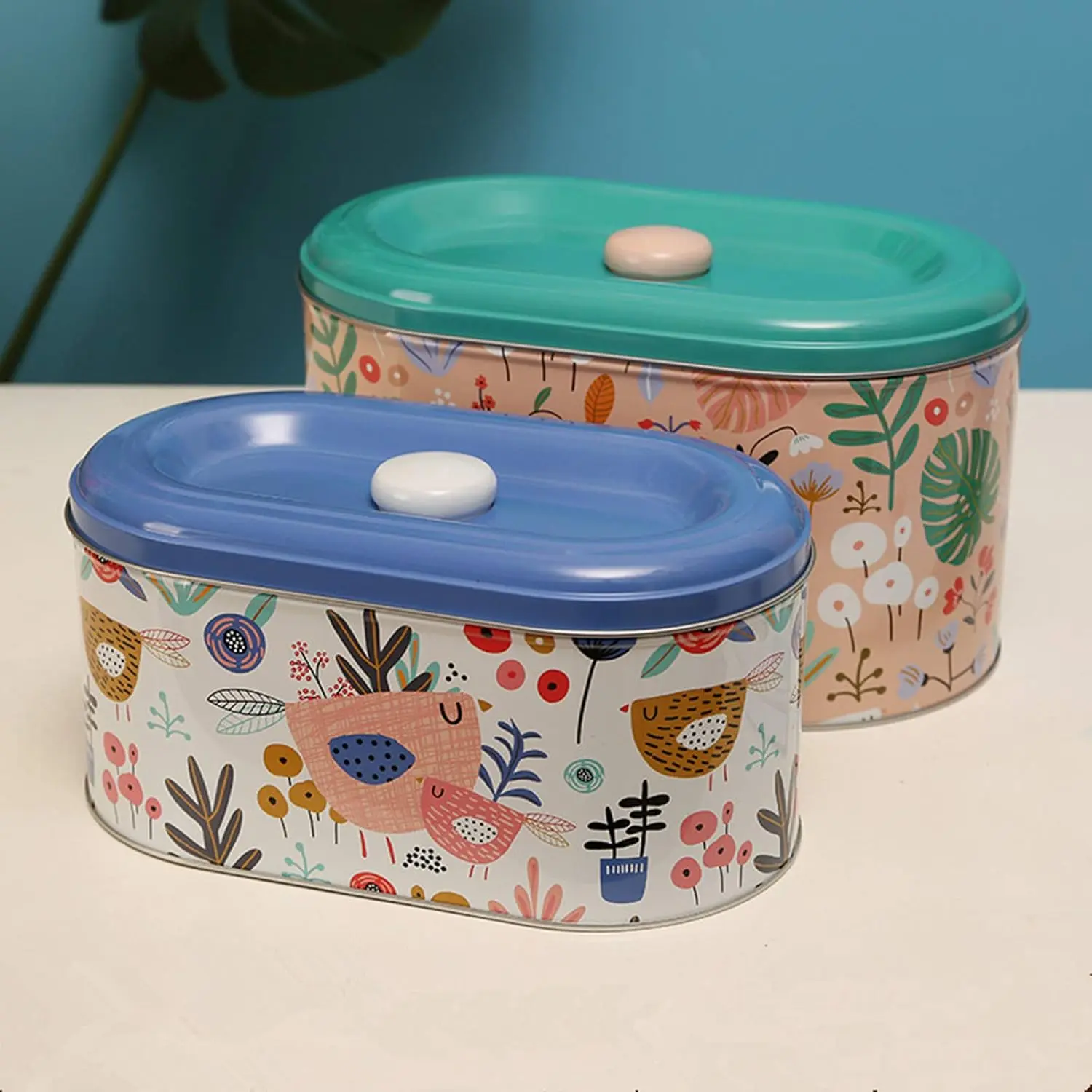 Food-Safe Floral C Tin Storage Containers with Lid for Biscuit Cookie Chocolates Snacks, Home Kitchen Food Storage and Gifts